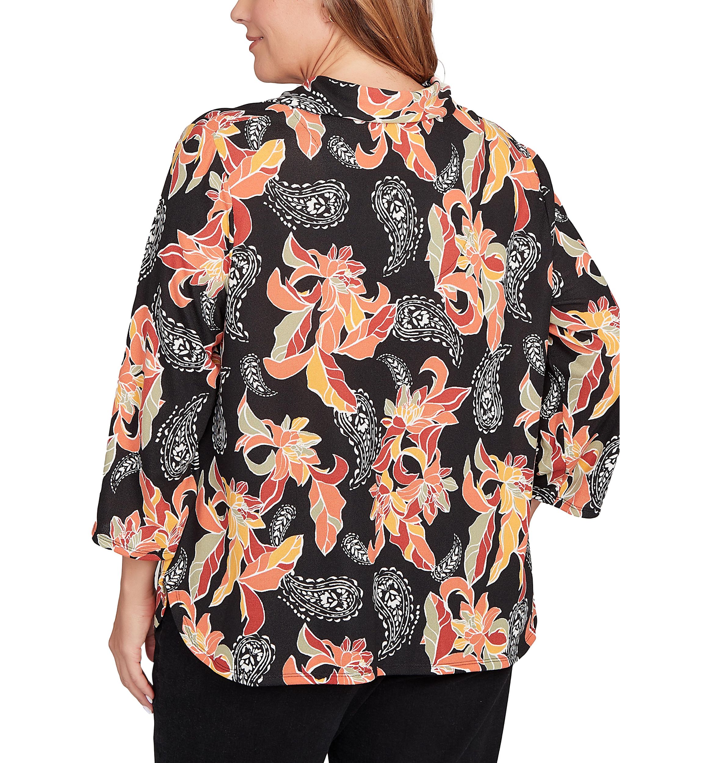 Shirt Collar Floral Paisley Button Front Top