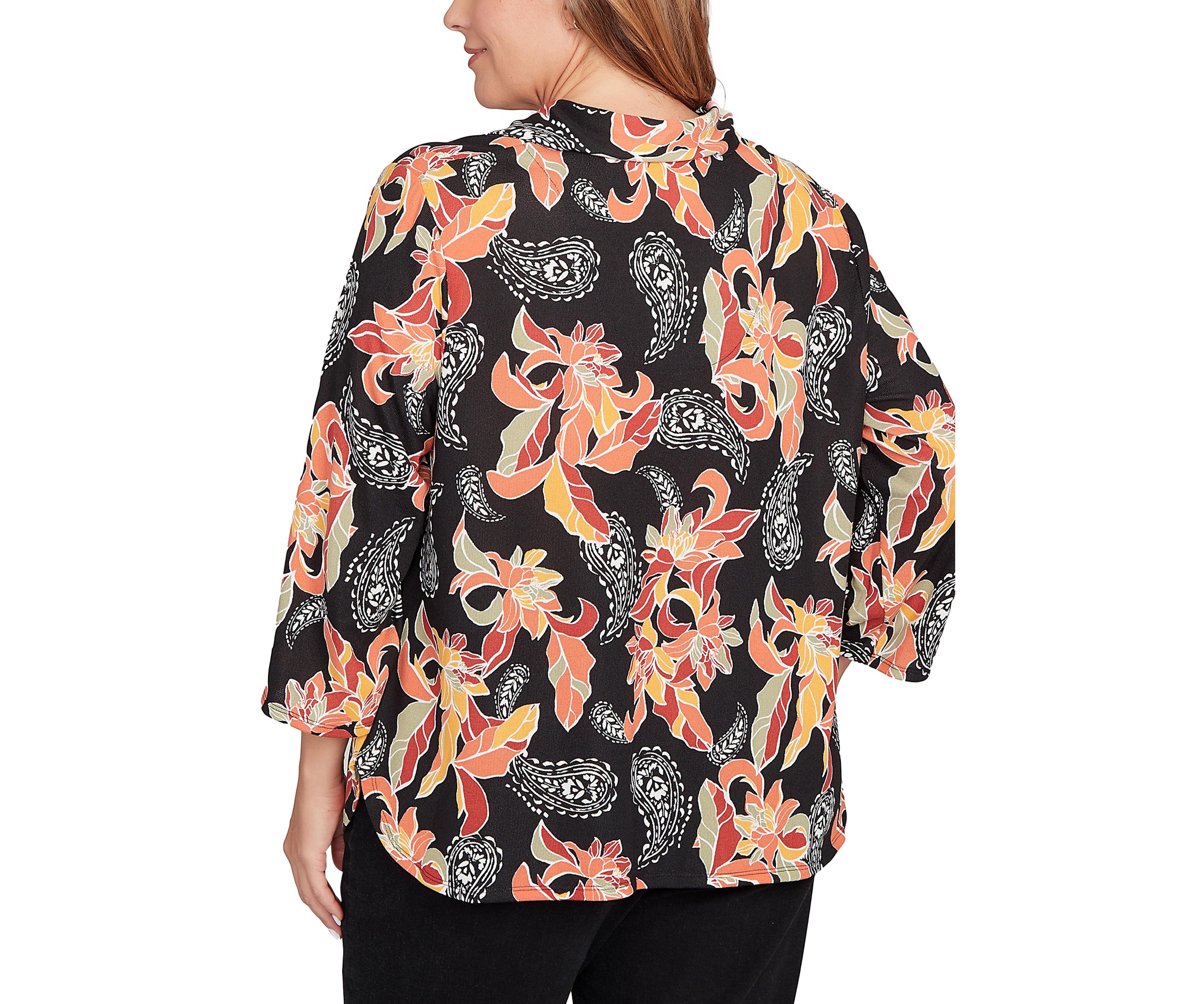 Shirt Collar Floral Paisley Button Front Top
