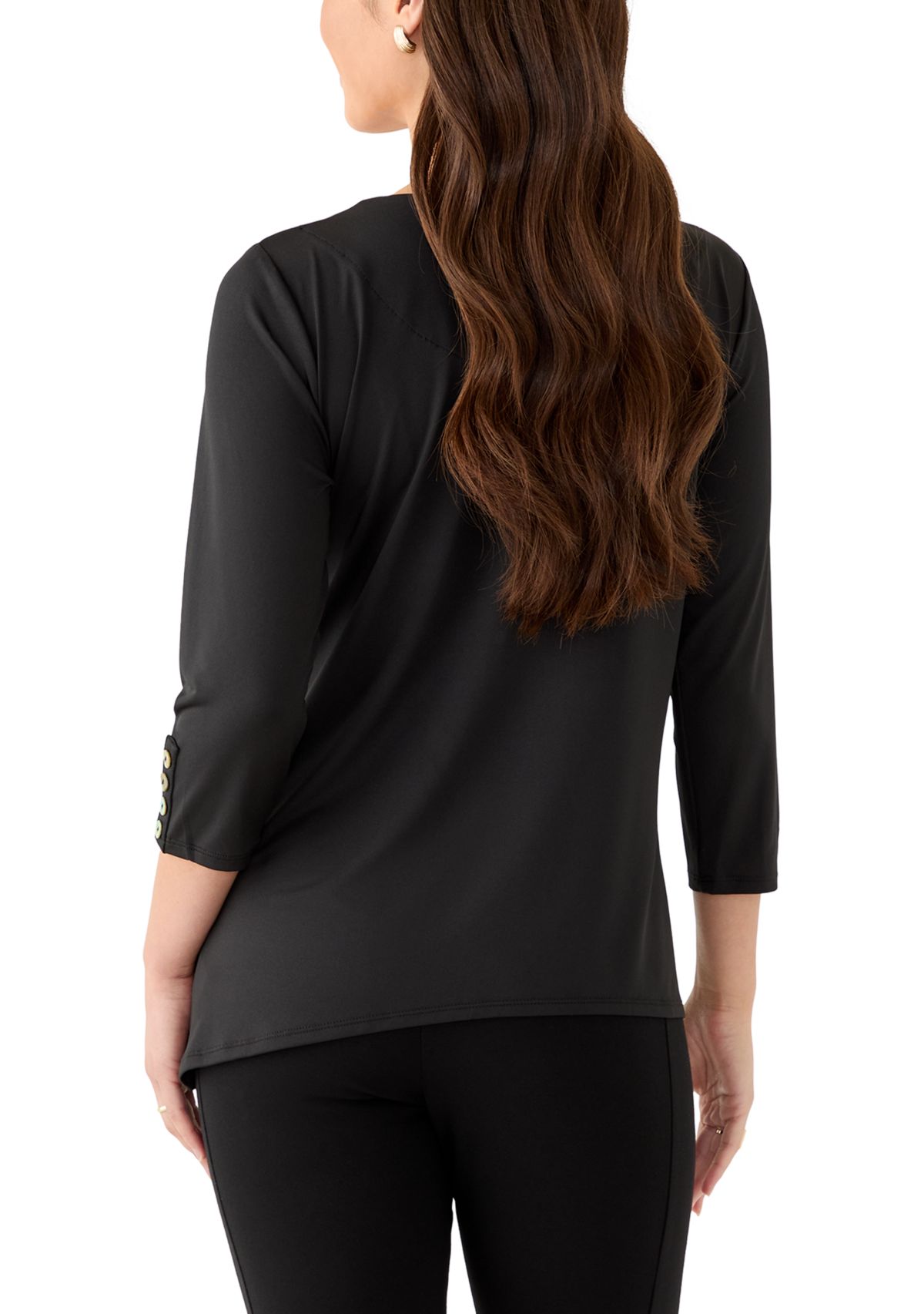 Petite Button Sleeve Bold Floral Top