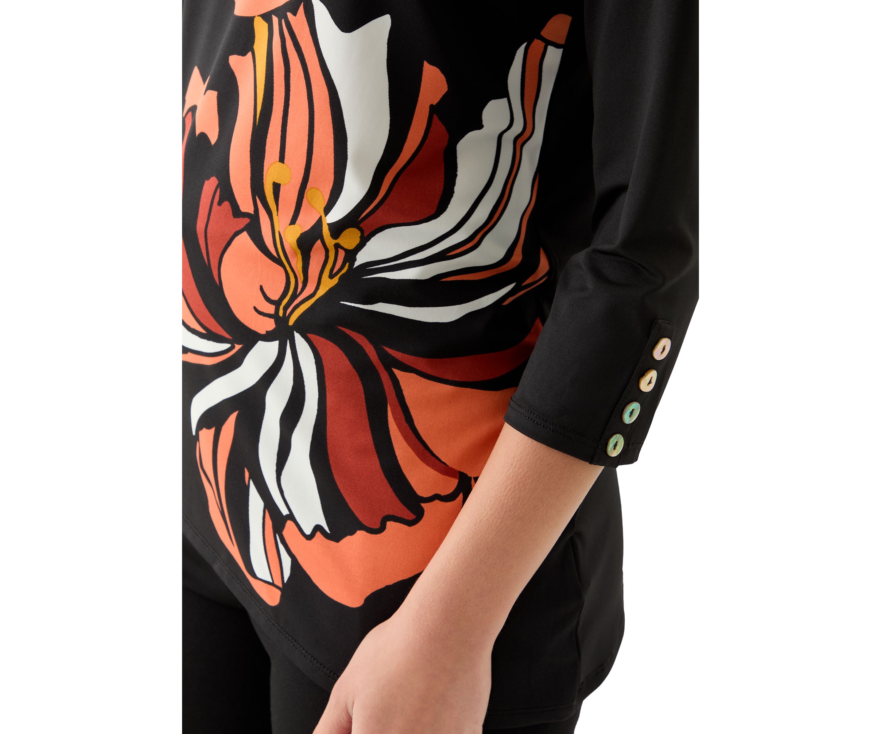 Petite Button Sleeve Bold Floral Top