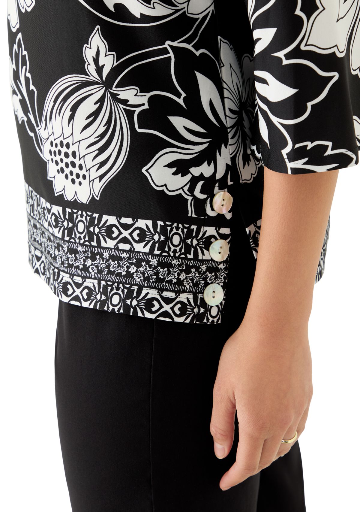 Petite Floral Geo Border Knit Top