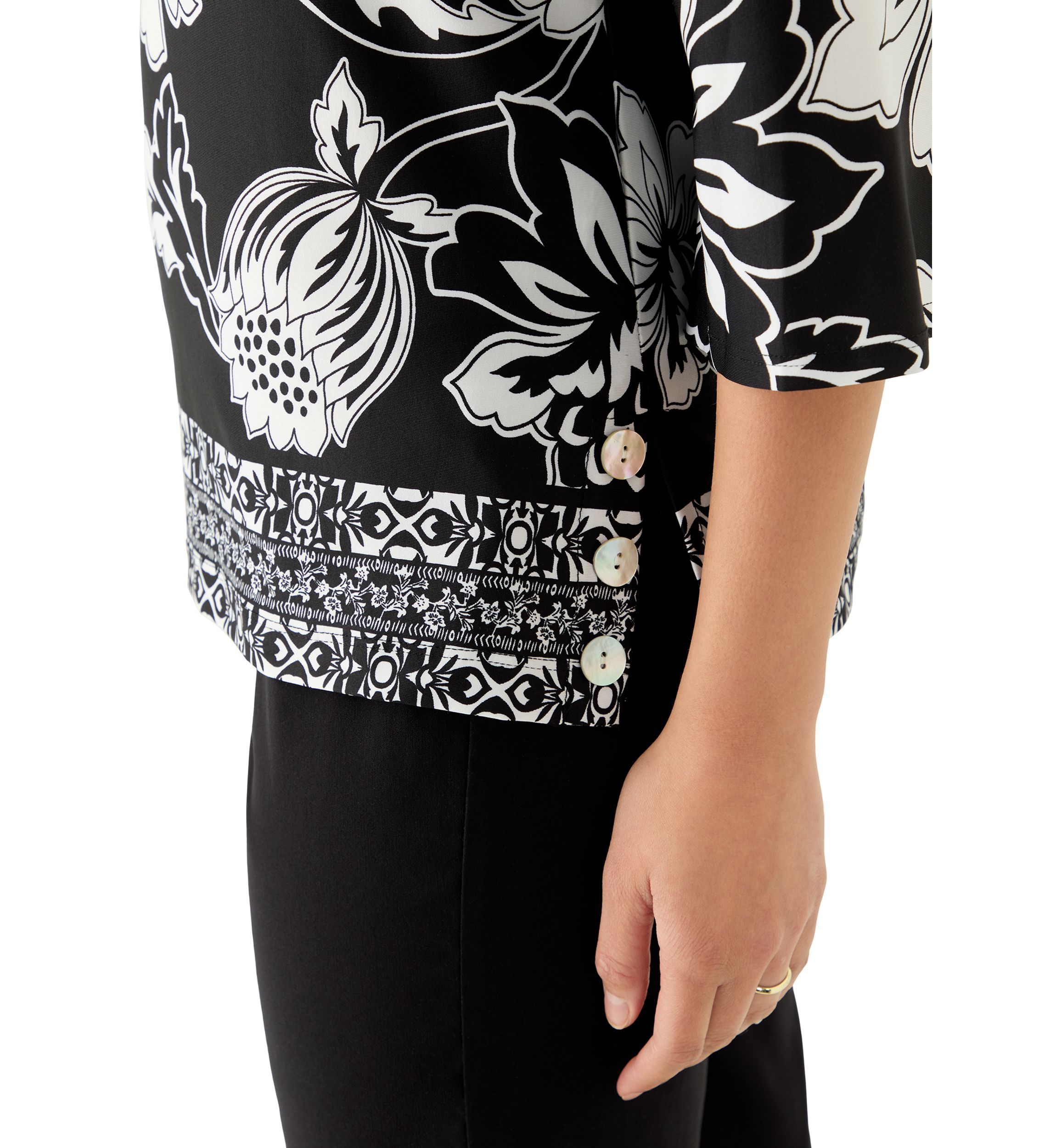 Petite Floral Geo Border Knit Top