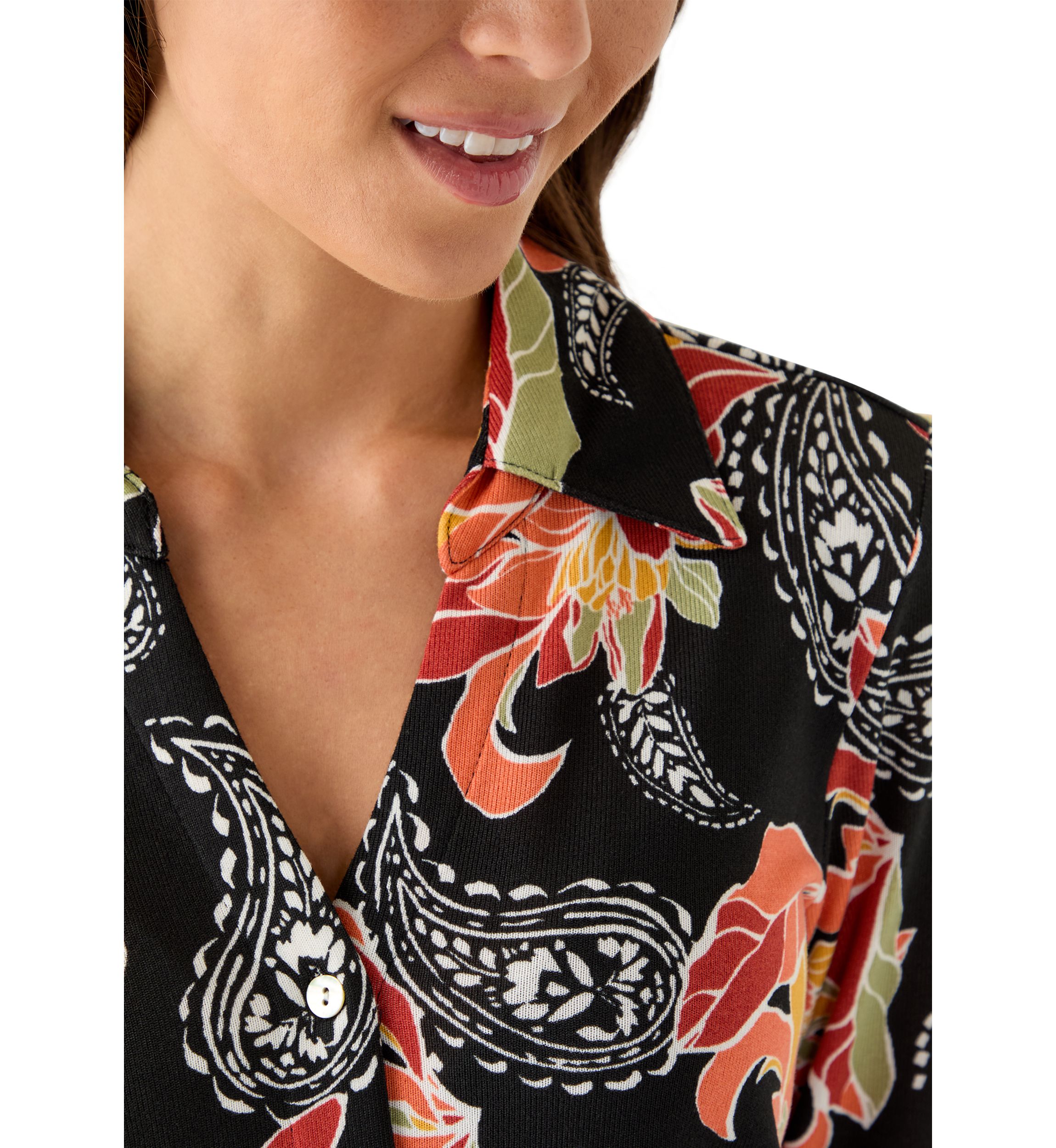 Petite Shirt Collar Floral Paisley Button Front Top