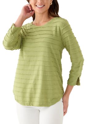 Ruby Rd Women's Petite Scalloped Jacquard Knit Top