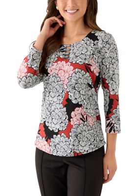 Ruby Rd Women's Petite Dahlia Garden Knit Top