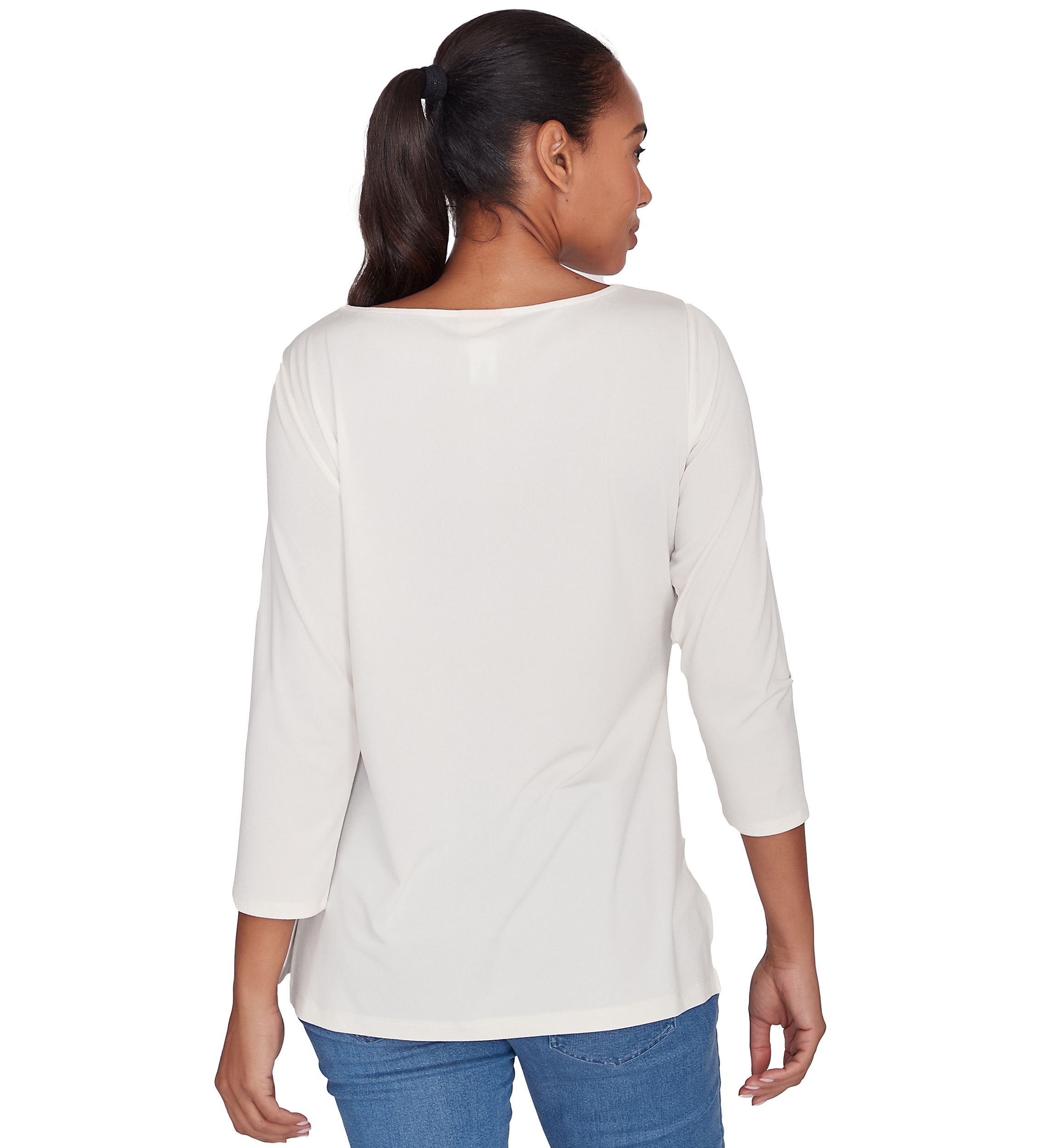 Womens Micro Chain Embellished Solid Crepe Knit Top With Side Slits