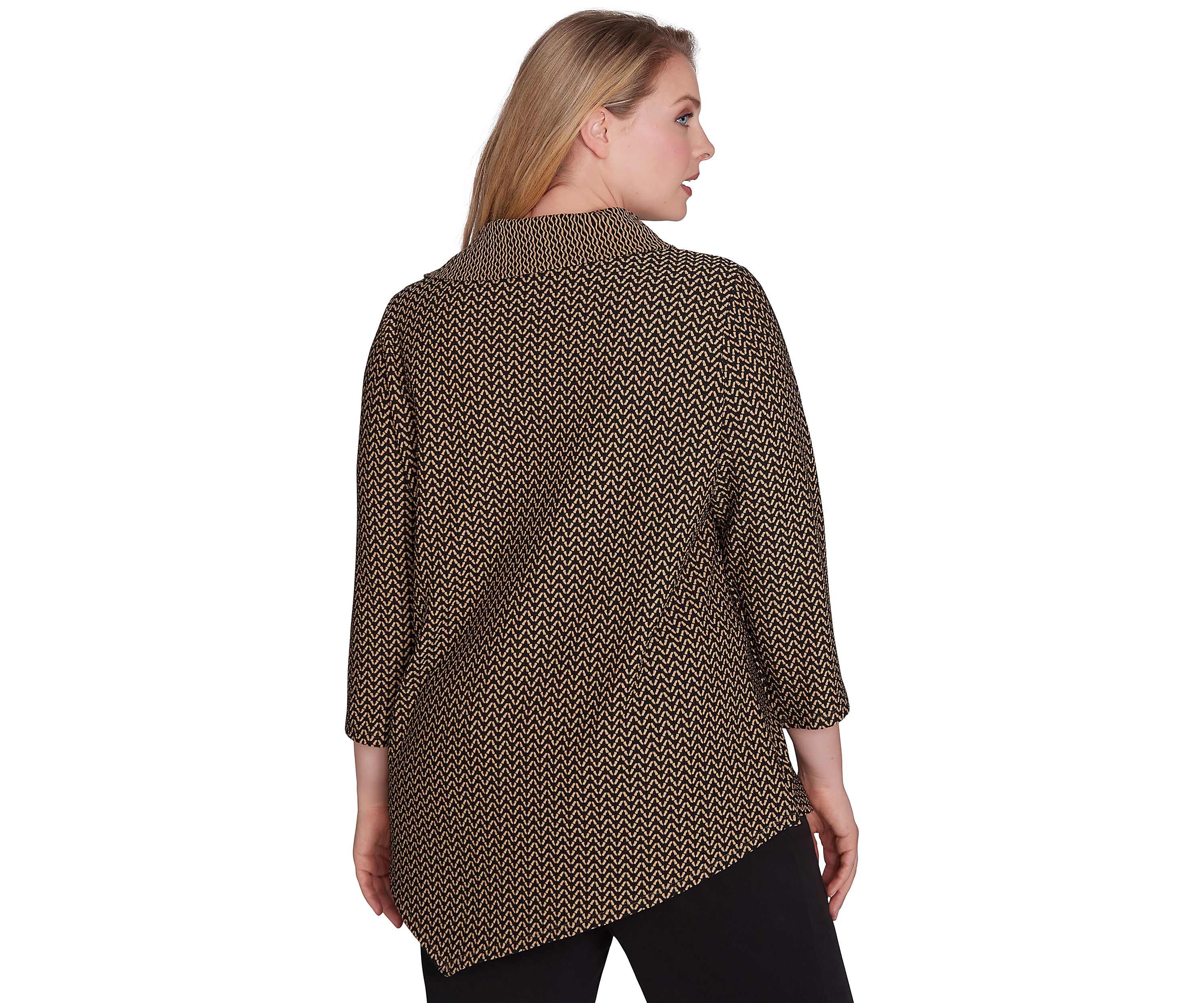 Plus Size Split Cowl Neck Textured Herringbone Jacquard Knit Top