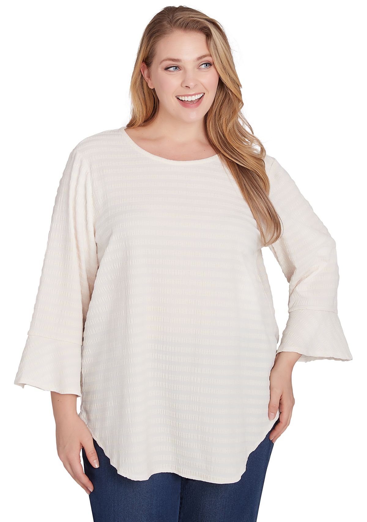 Plus Size Ballet Neck Luxe Smocked Top With Ruffle Sleeves
