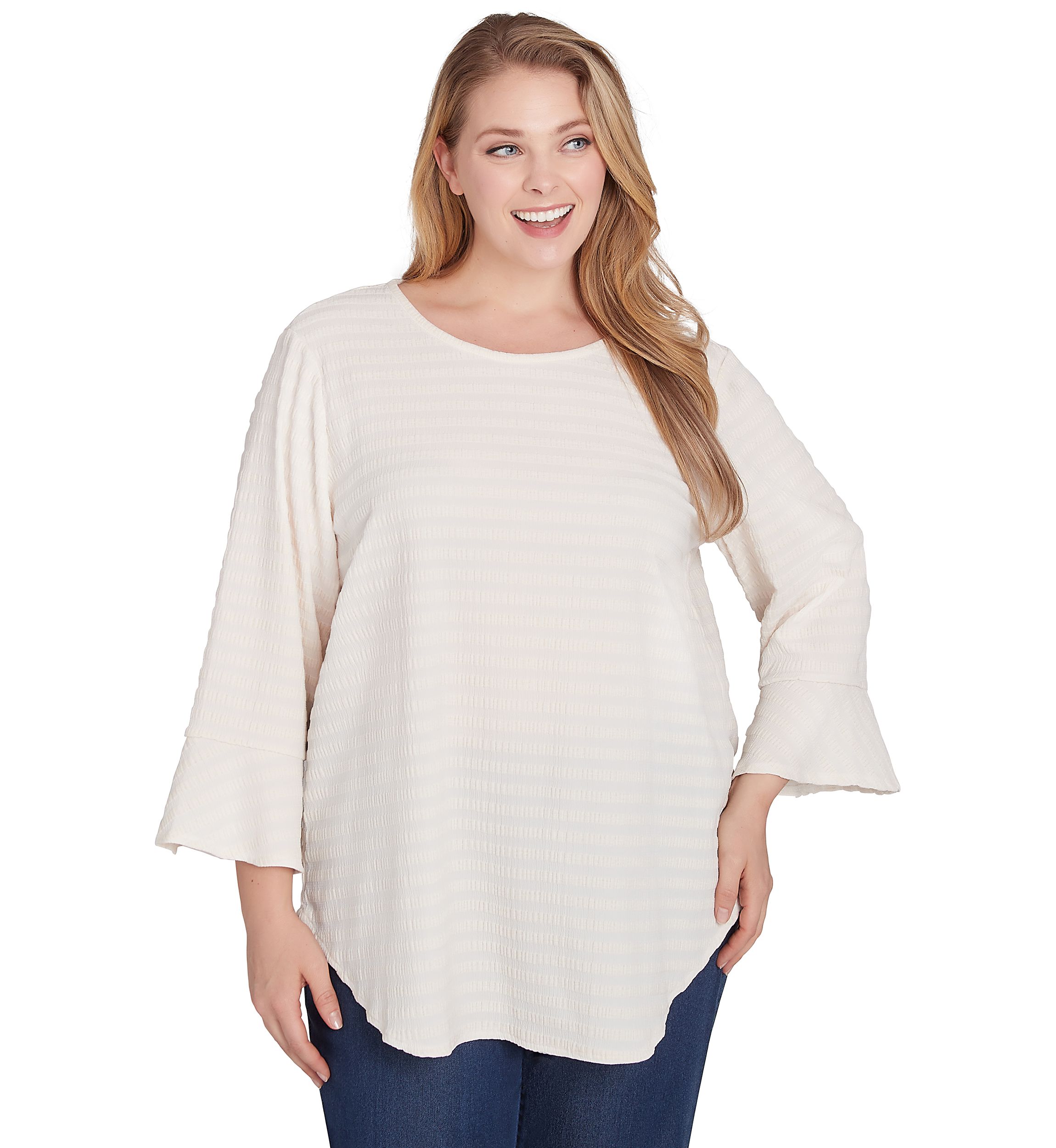 Plus Size Ballet Neck Luxe Smocked Top With Ruffle Sleeves
