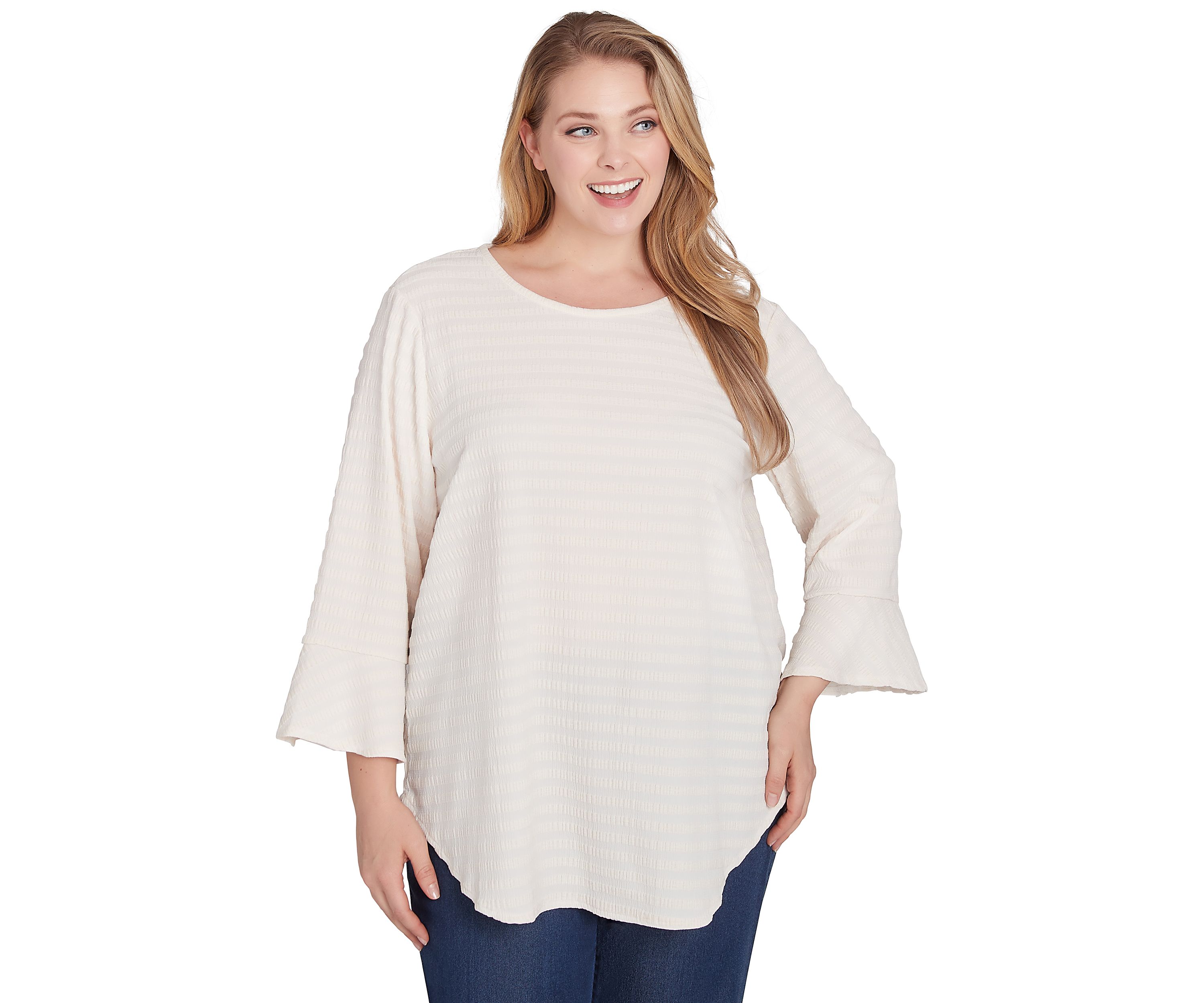 Plus Size Ballet Neck Luxe Smocked Top With Ruffle Sleeves