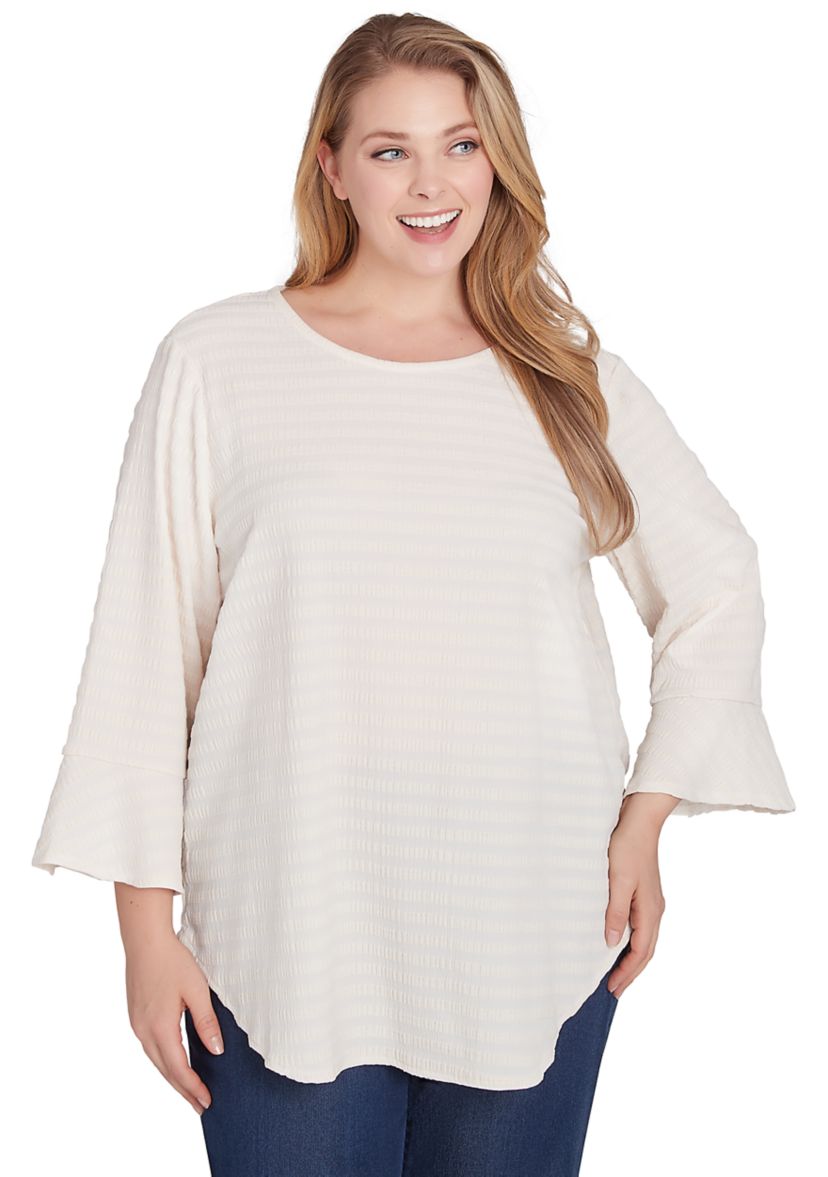 Plus Size Ballet Neck Luxe Smocked Top With Ruffle Sleeves