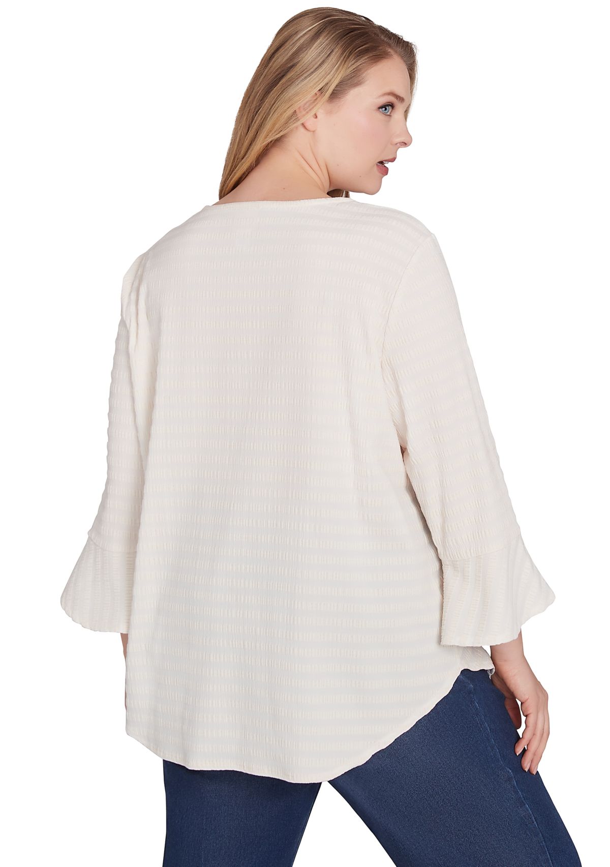Plus Size Ballet Neck Luxe Smocked Top With Ruffle Sleeves