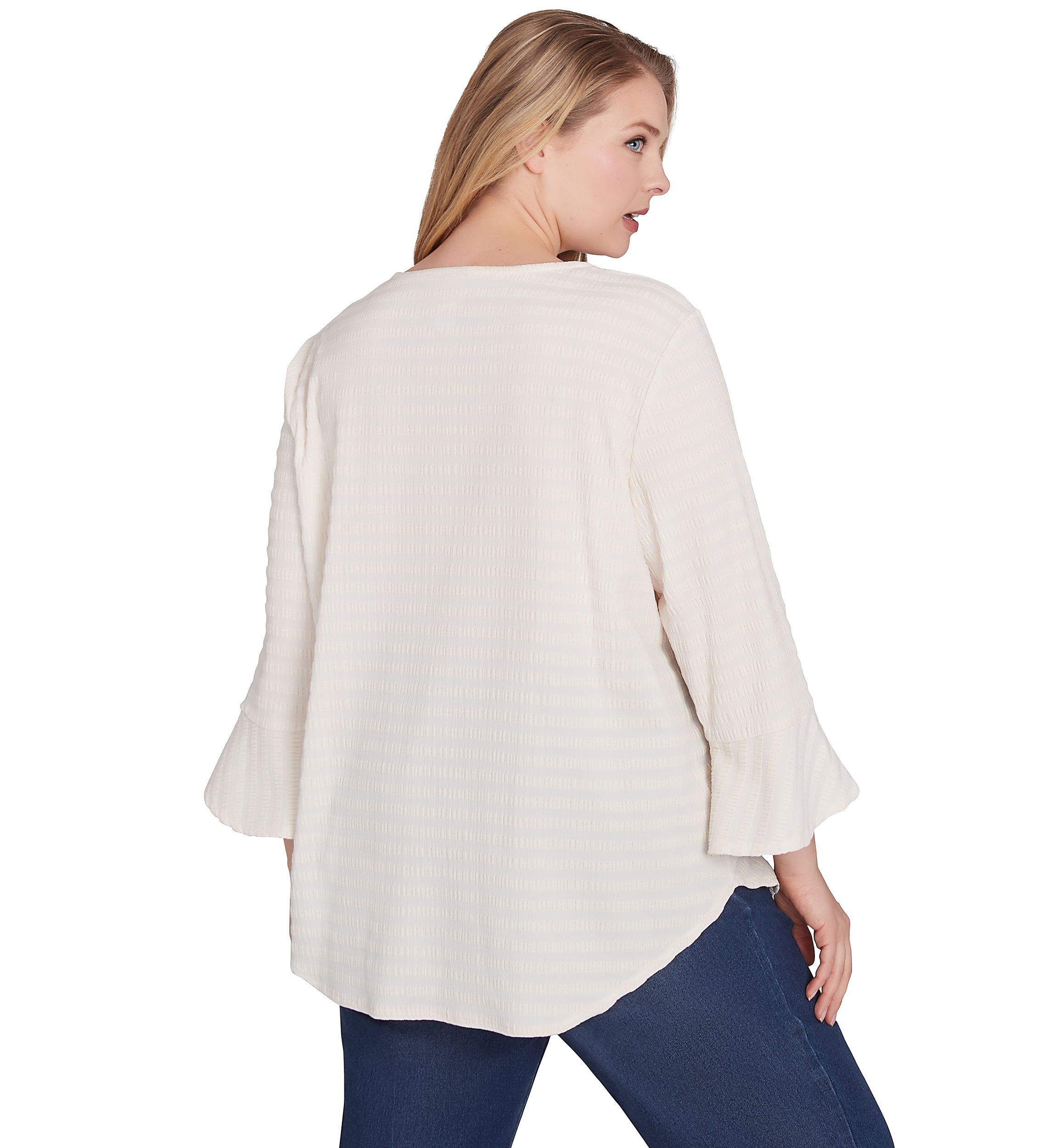 Plus Size Ballet Neck Luxe Smocked Top With Ruffle Sleeves