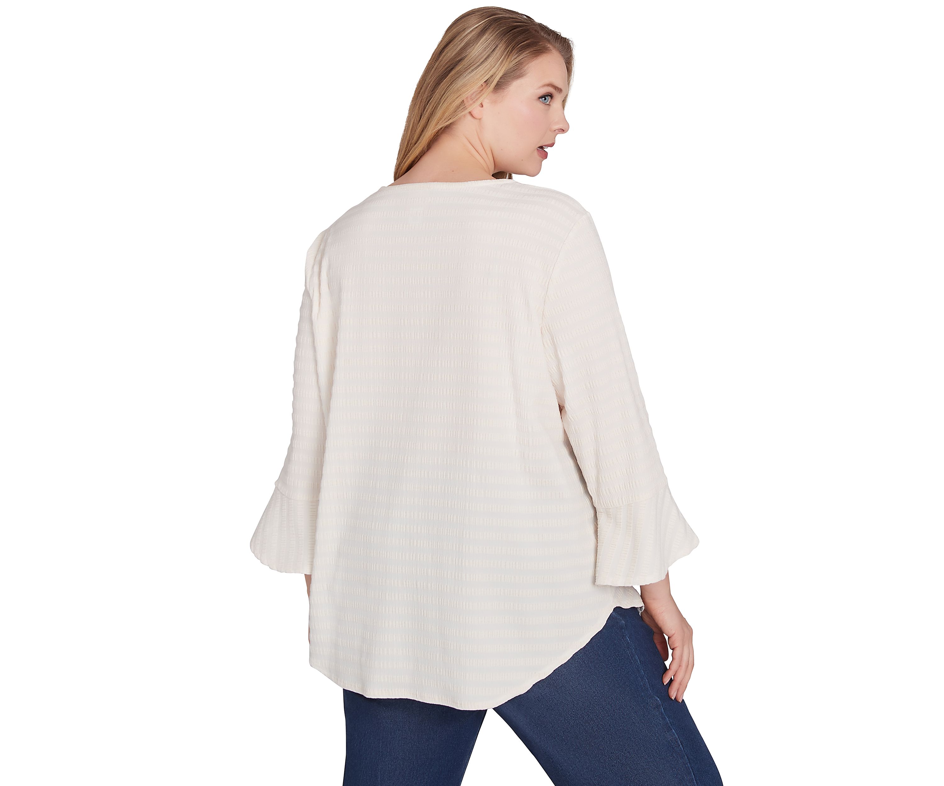 Plus Size Ballet Neck Luxe Smocked Top With Ruffle Sleeves