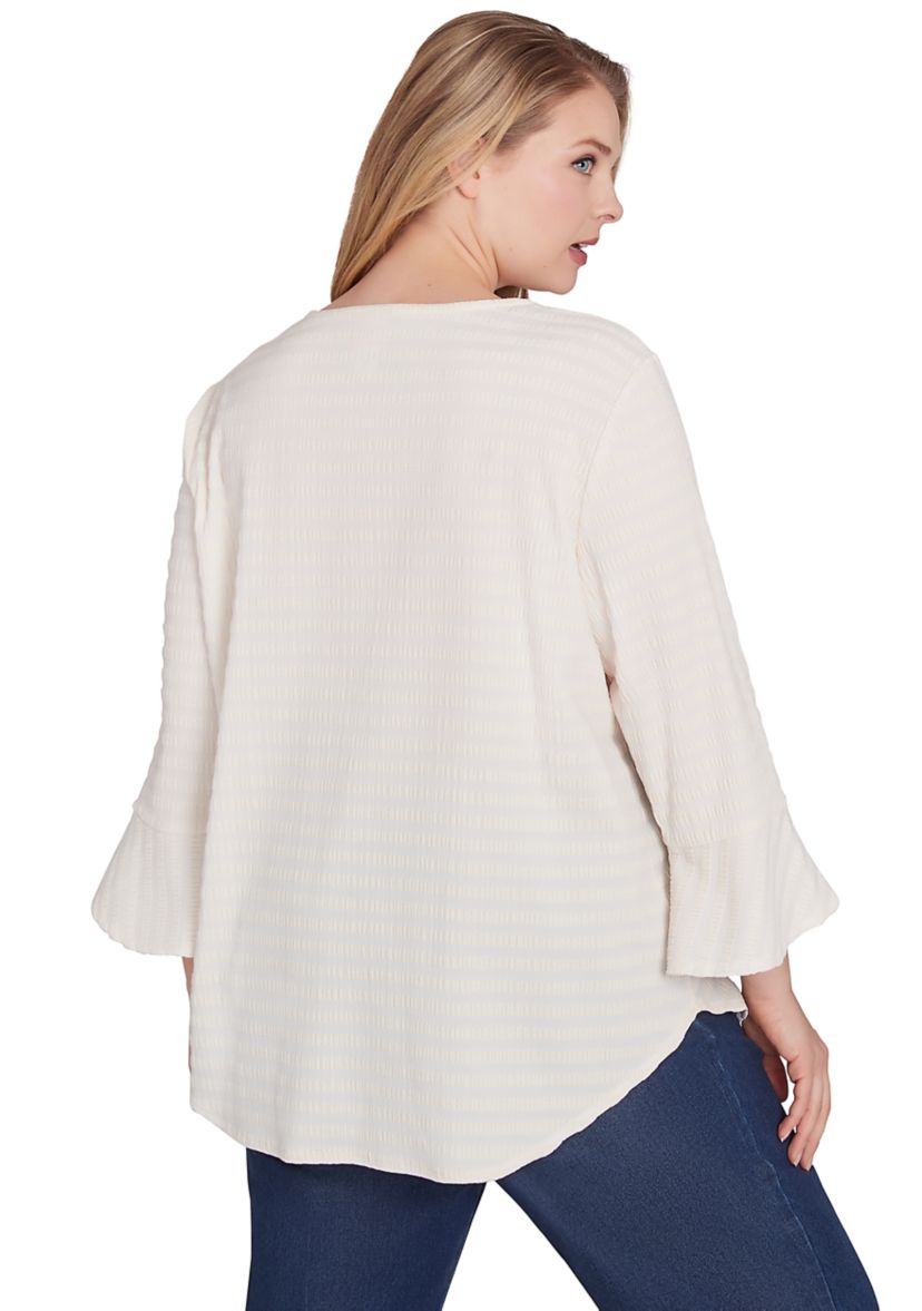 Plus Size Ballet Neck Luxe Smocked Top With Ruffle Sleeves