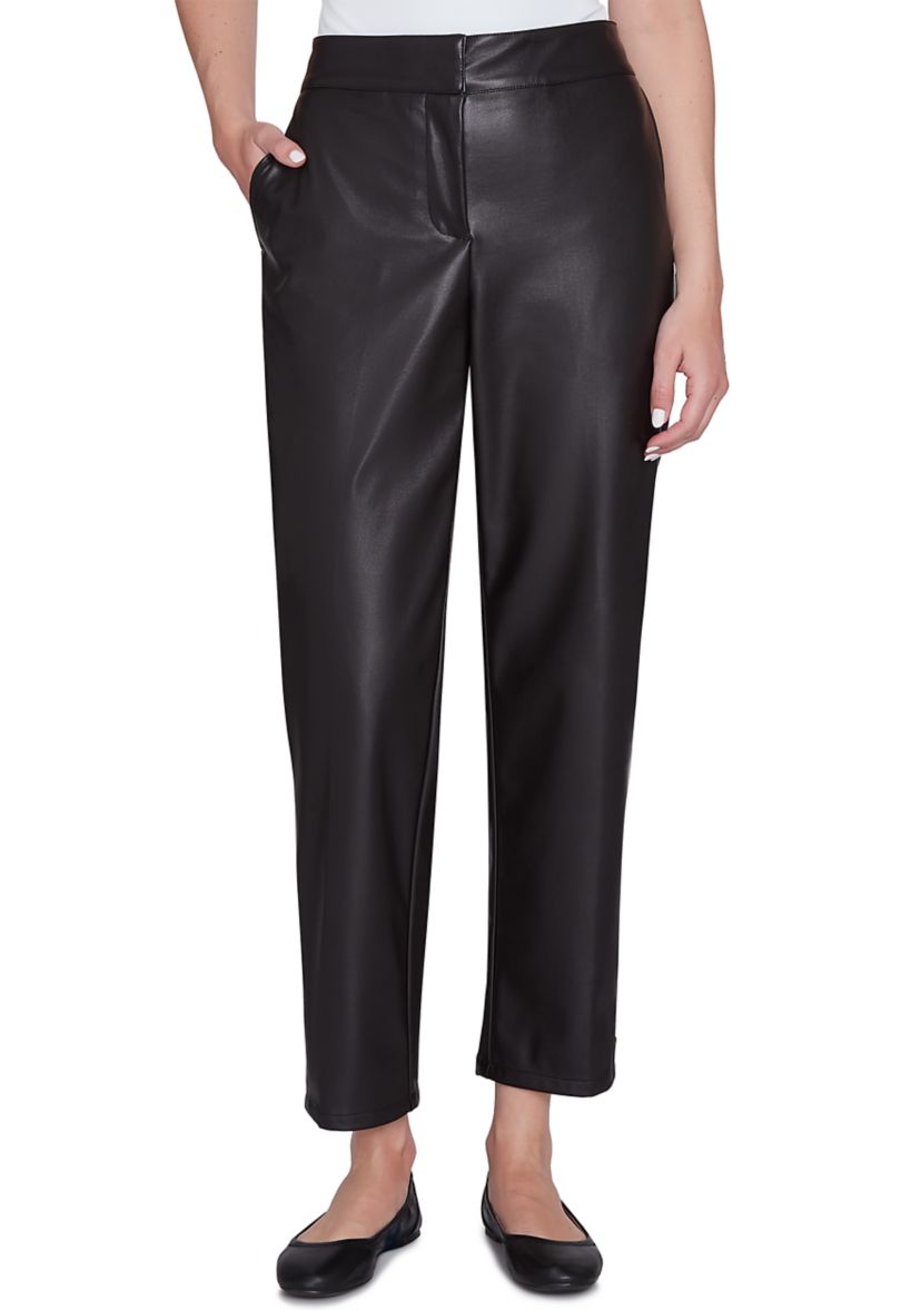 Petite Fly Front Faux Leather Ankle Pants with Pockets
