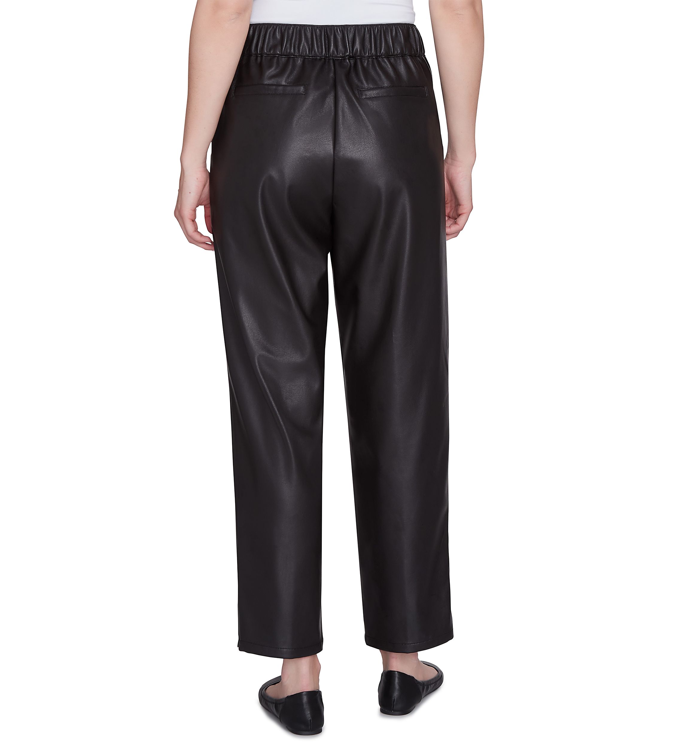 Petite Fly Front Faux Leather Ankle Pants with Pockets