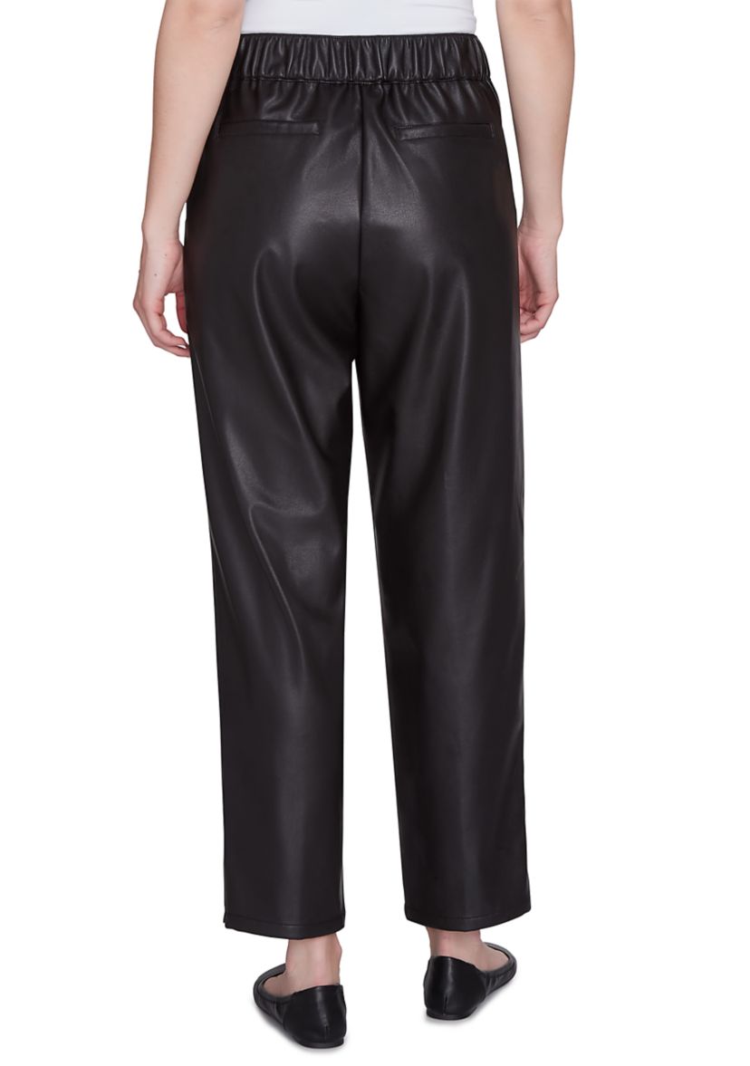 Petite Fly Front Faux Leather Ankle Pants with Pockets