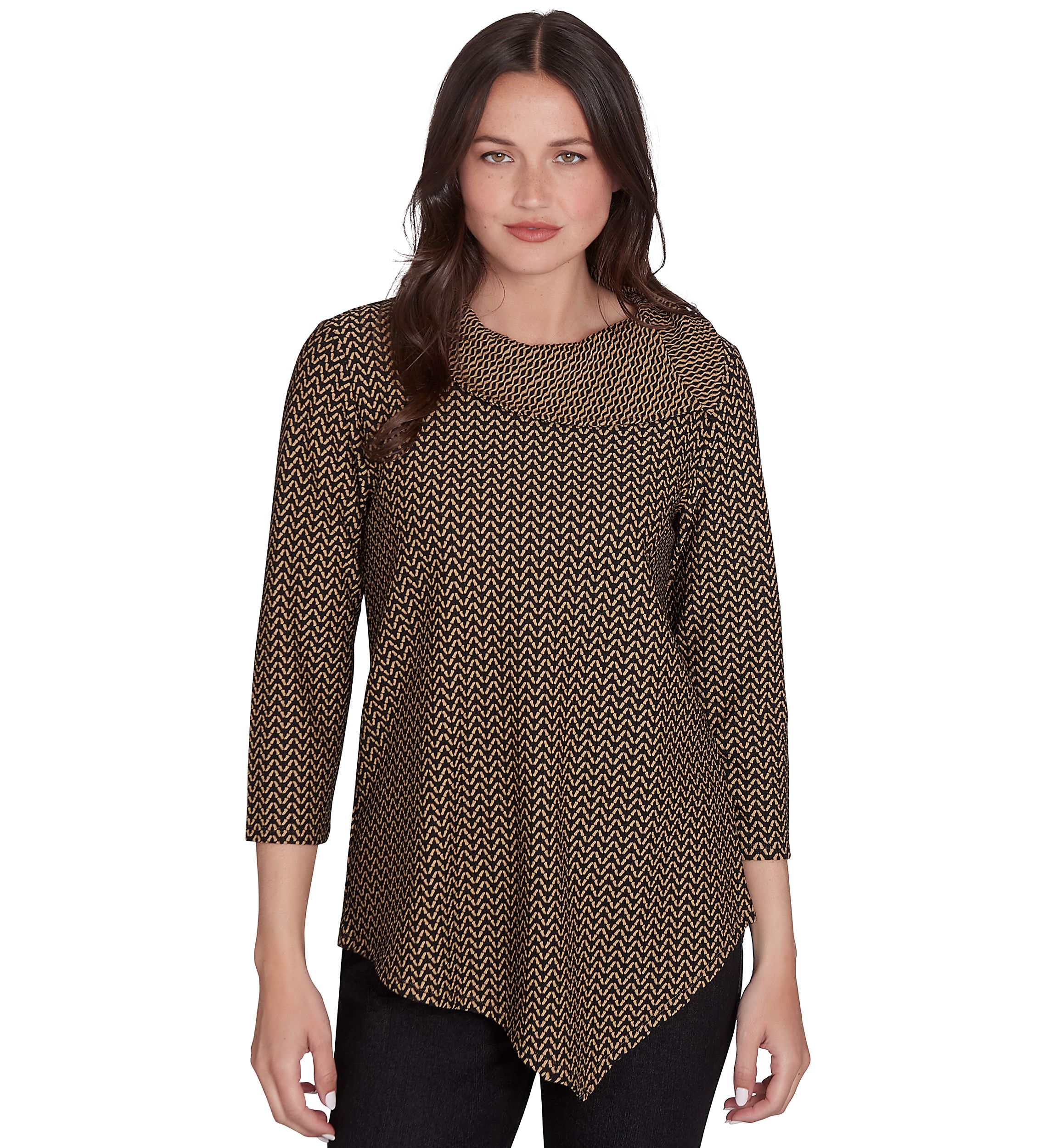 Petite Split Cowl Neck Textured Herringbone Jacquard Knit Top