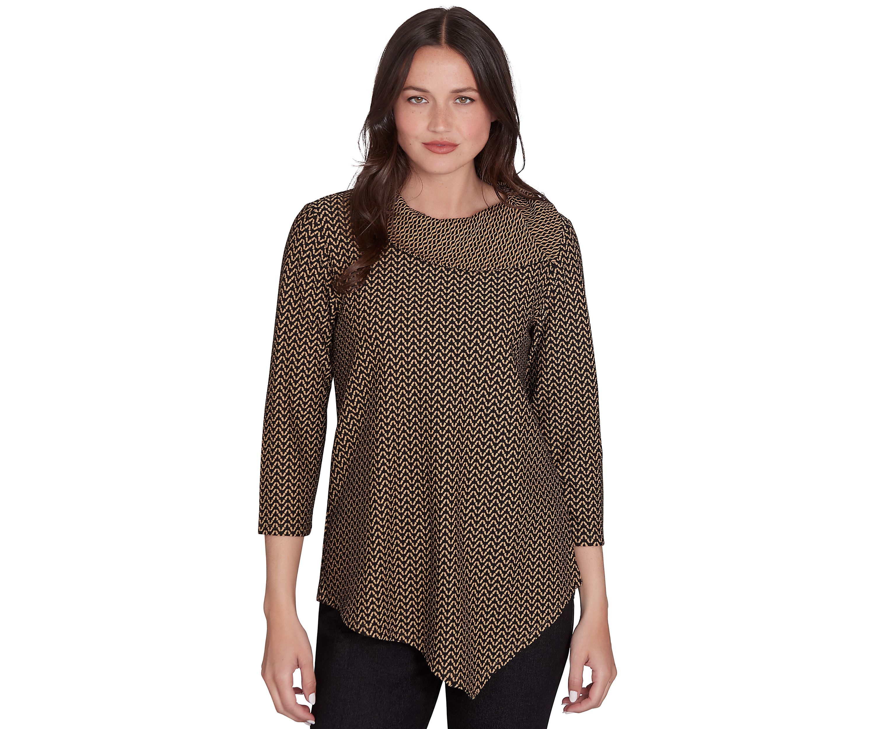 Petite Split Cowl Neck Textured Herringbone Jacquard Knit Top