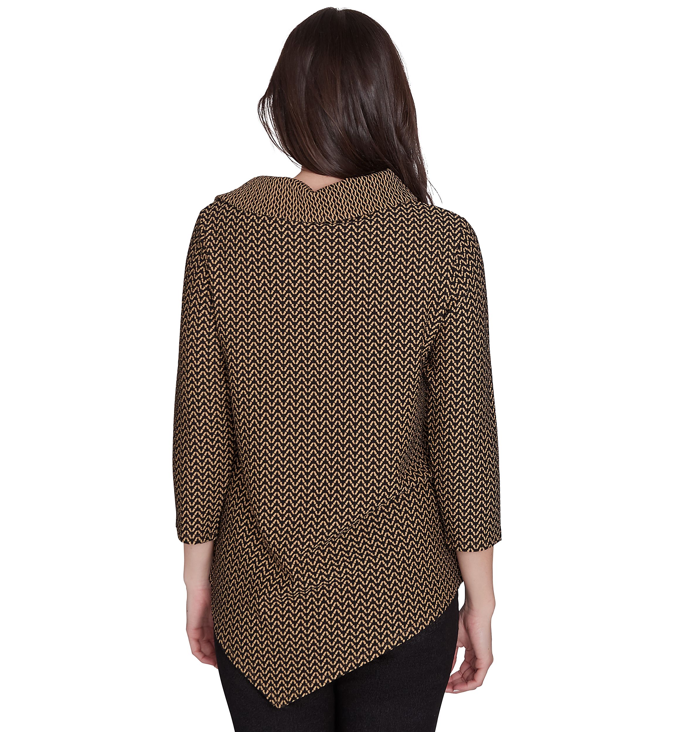 Petite Split Cowl Neck Textured Herringbone Jacquard Knit Top