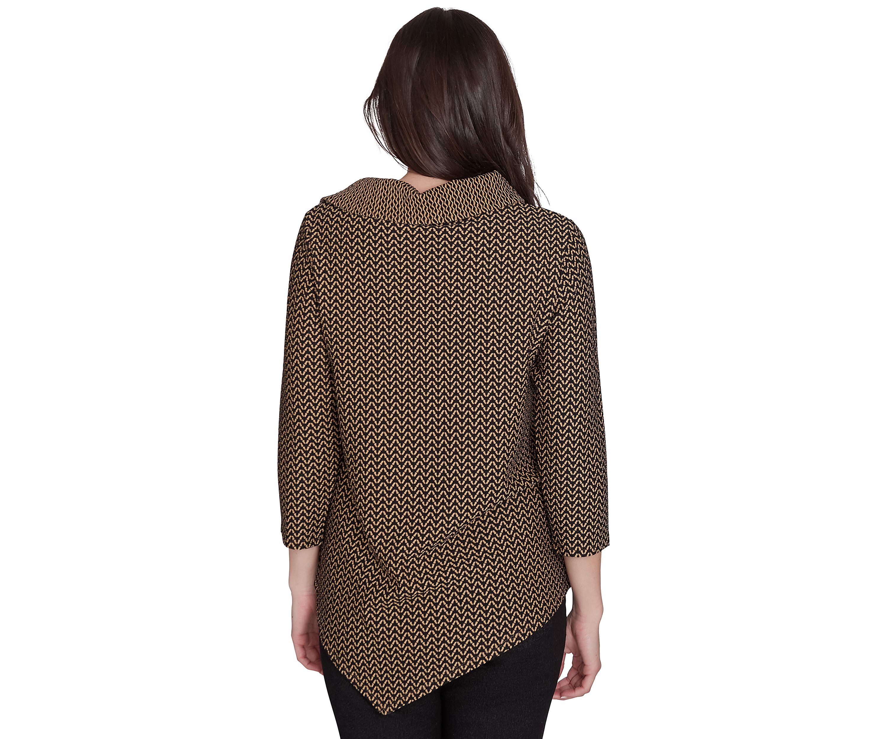 Petite Split Cowl Neck Textured Herringbone Jacquard Knit Top