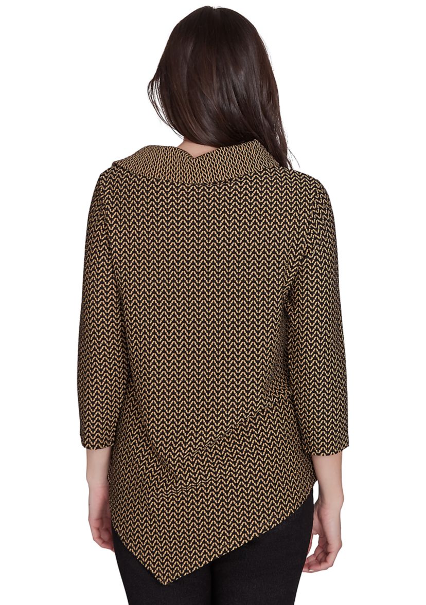 Petite Split Cowl Neck Textured Herringbone Jacquard Knit Top