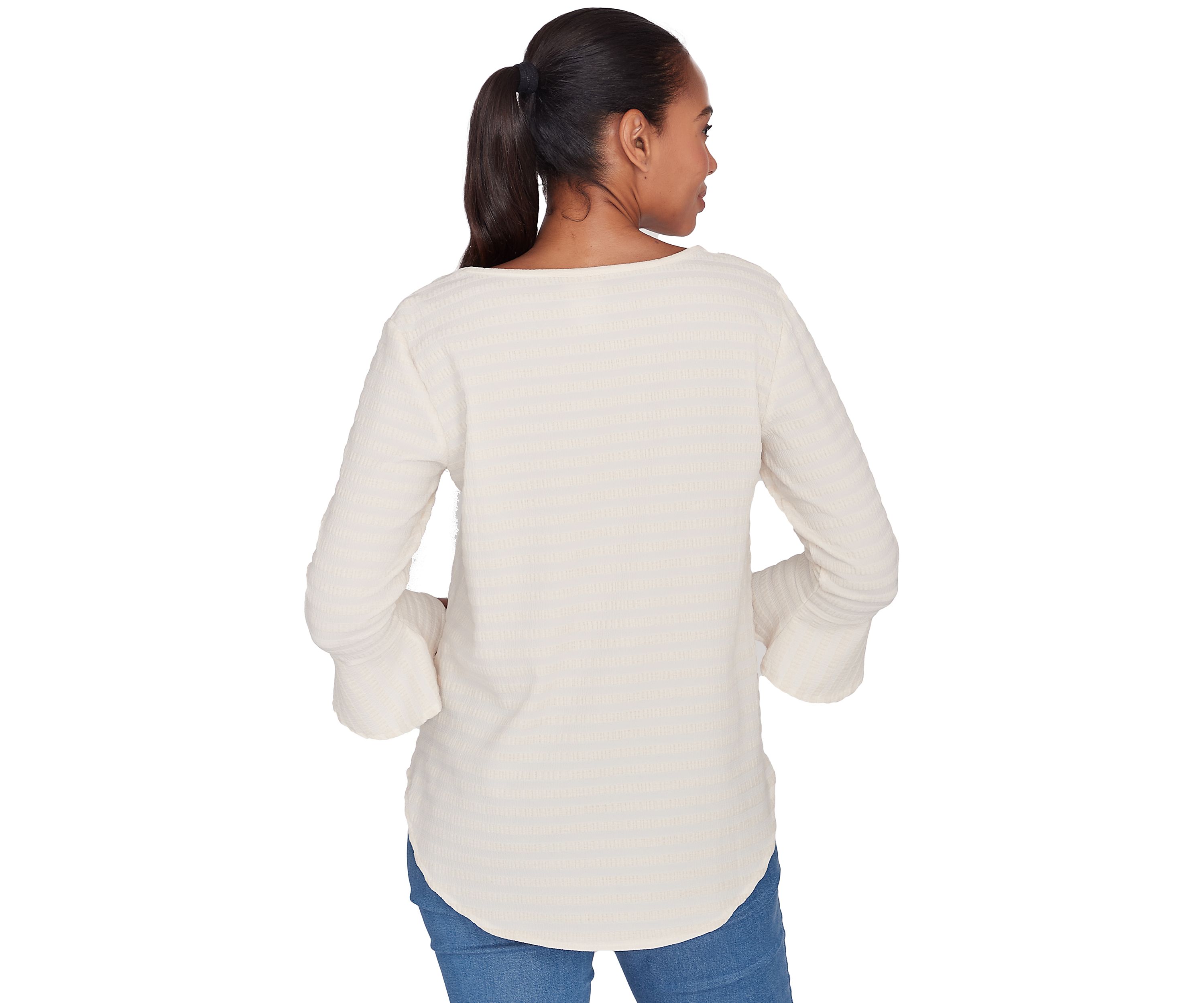 Petite Ballet Neck Luxe Smocked Top with Ruffle Sleeves