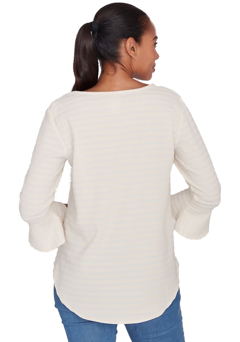 Petite Ballet Neck Luxe Smocked Top with Ruffle Sleeves