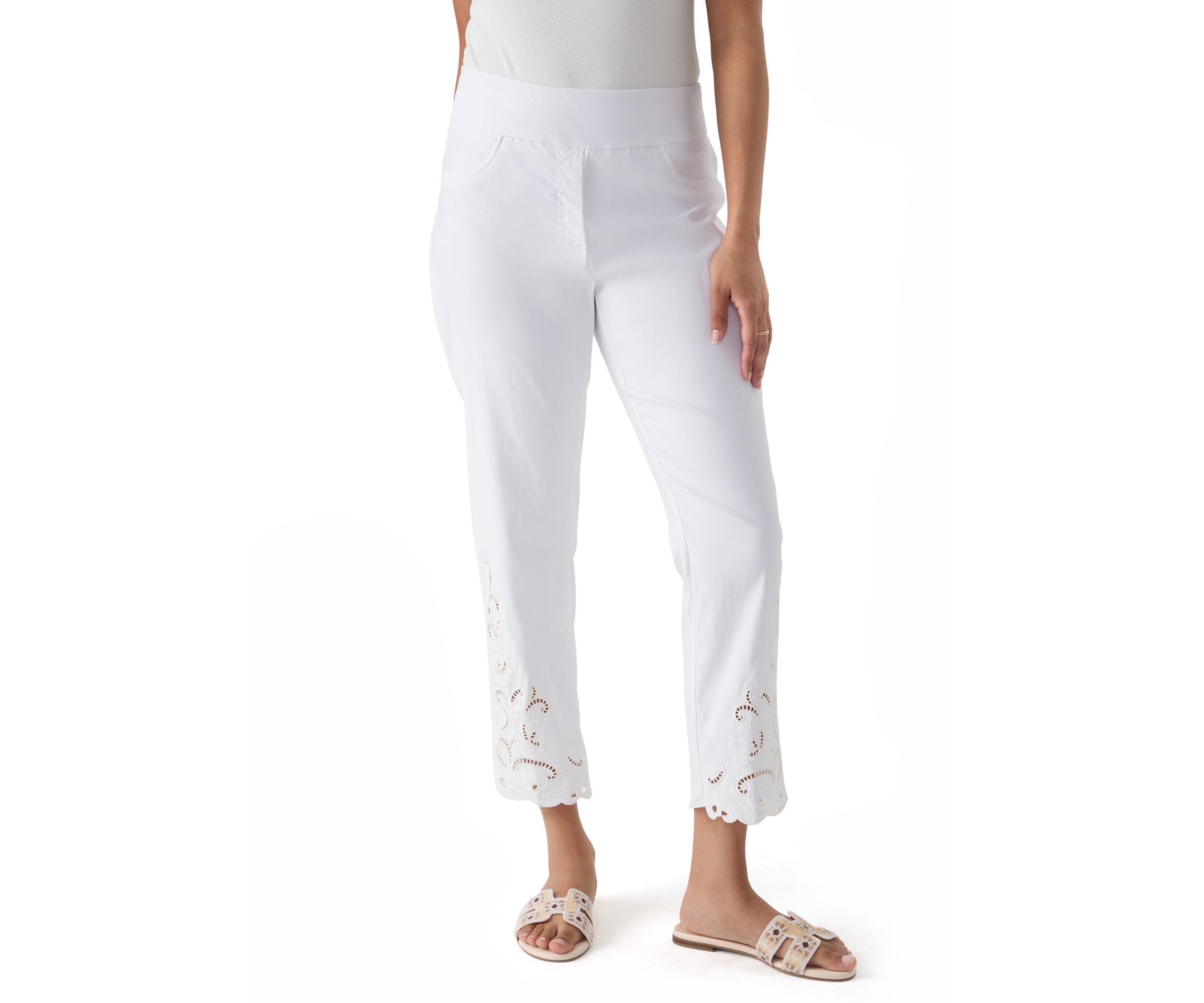 Womens Pull-On Silky Embroidered Ankle Pants