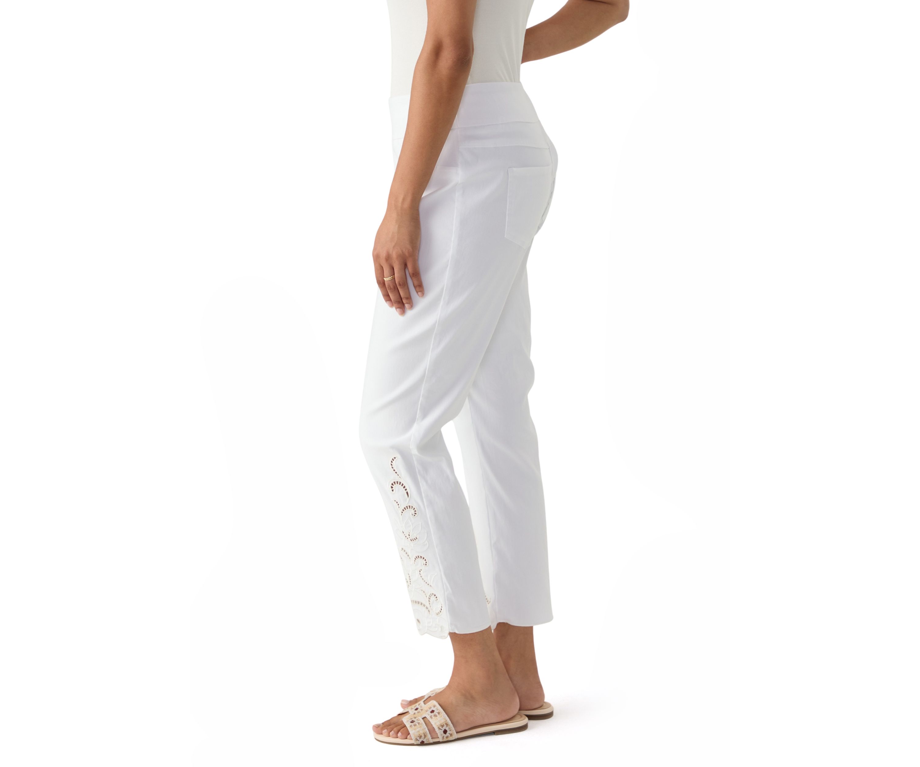 Womens Pull-On Silky Embroidered Ankle Pants