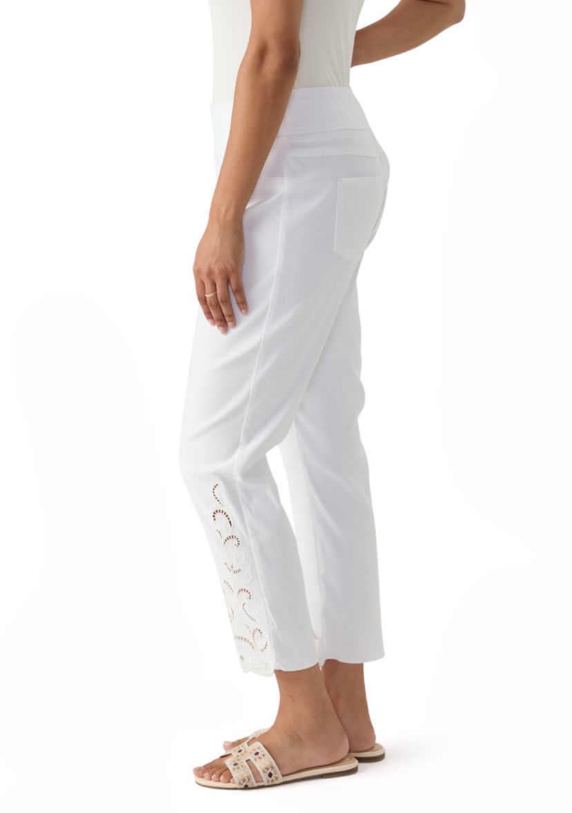 Womens Pull-On Silky Embroidered Ankle Pants