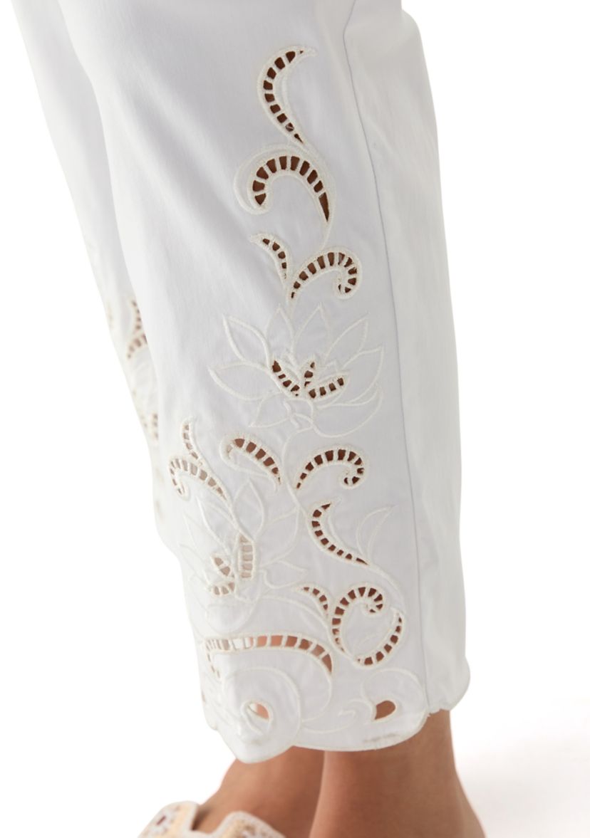 Womens Pull-On Silky Embroidered Ankle Pants