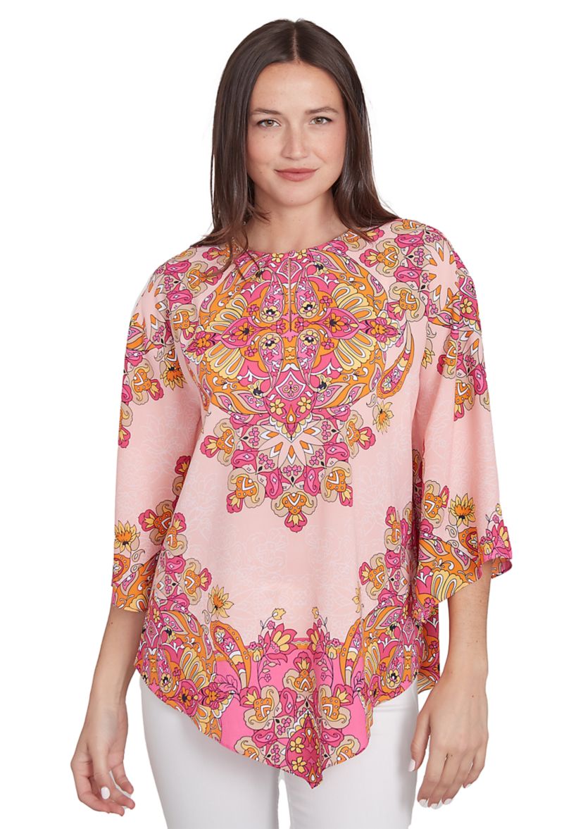 Womens Ornate Bohemian Floral Medallion Tunic