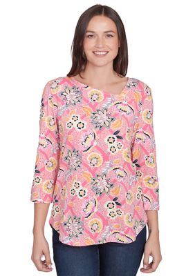 Ruby Rd Women's Floral Asymmetric Neckline Knit Top