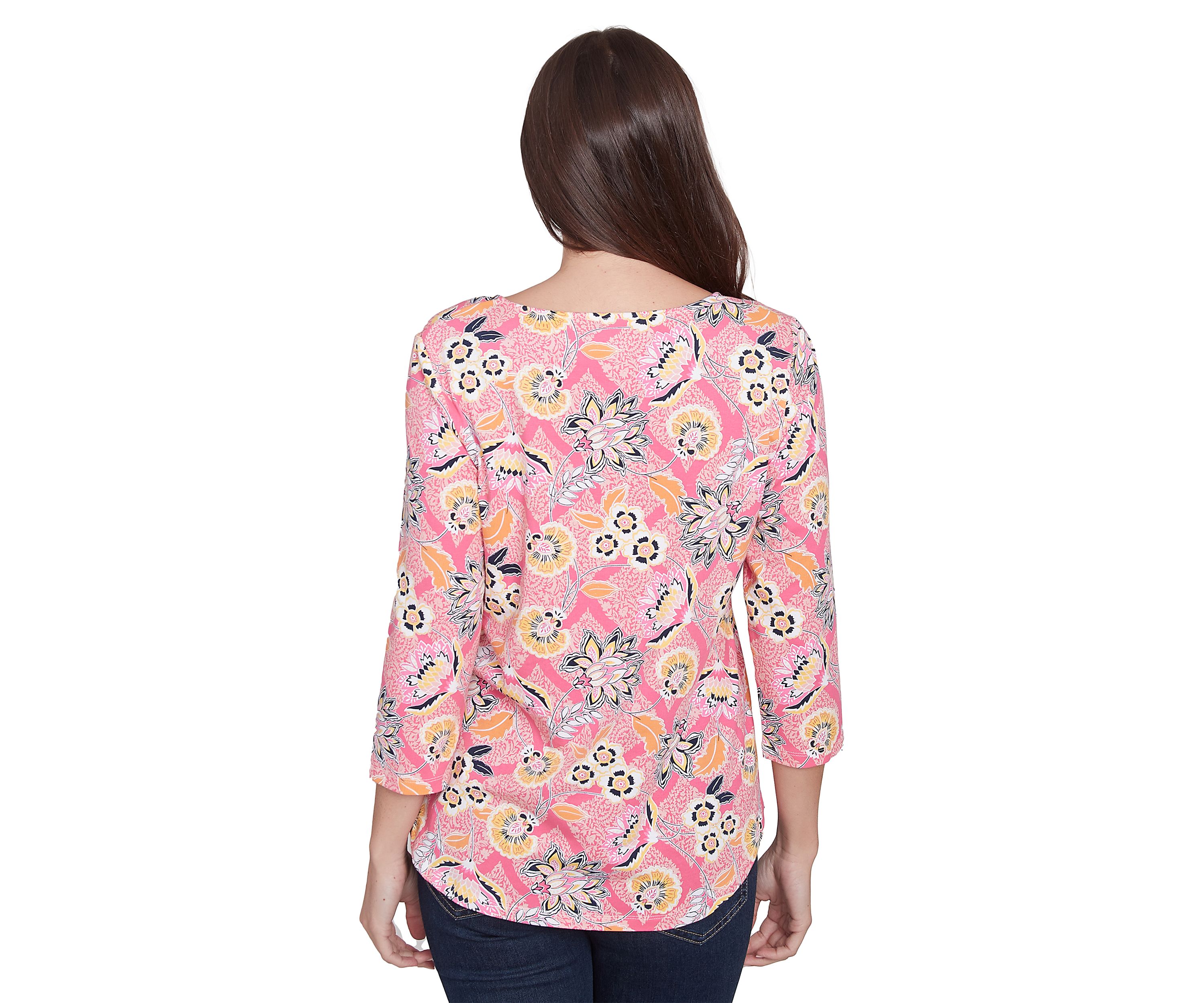 Womens Floral Asymmetric Neckline Knit Top