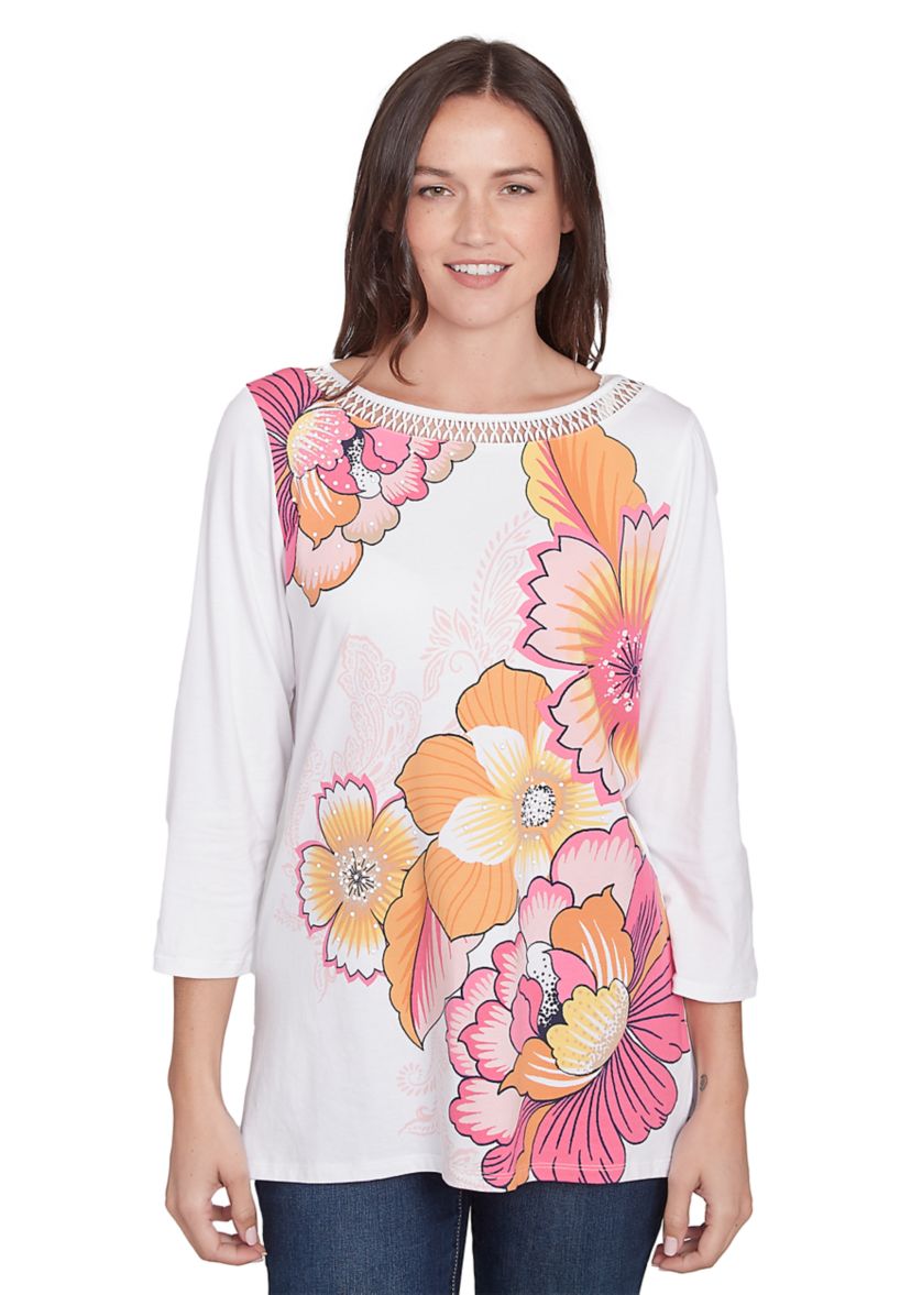 Womens Floral Pop Knit Top