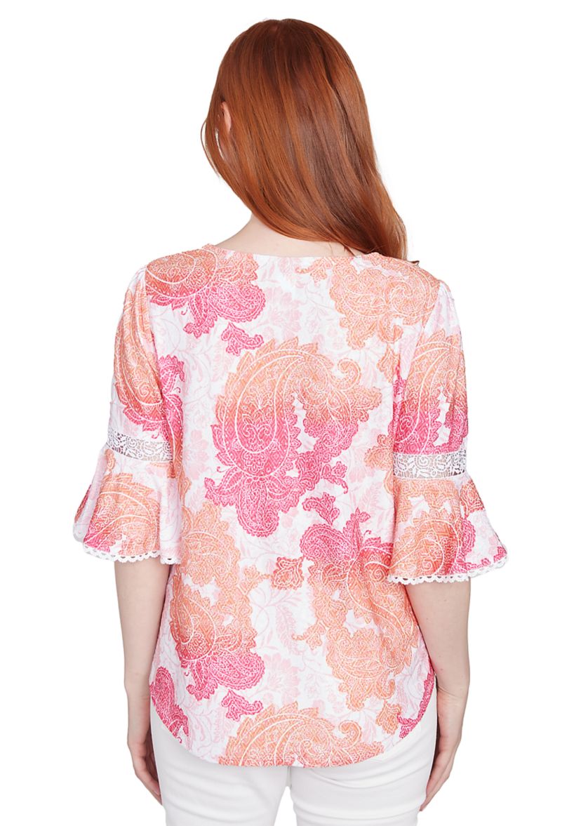 Womens Paisley Textured V-Neck T-Shirt