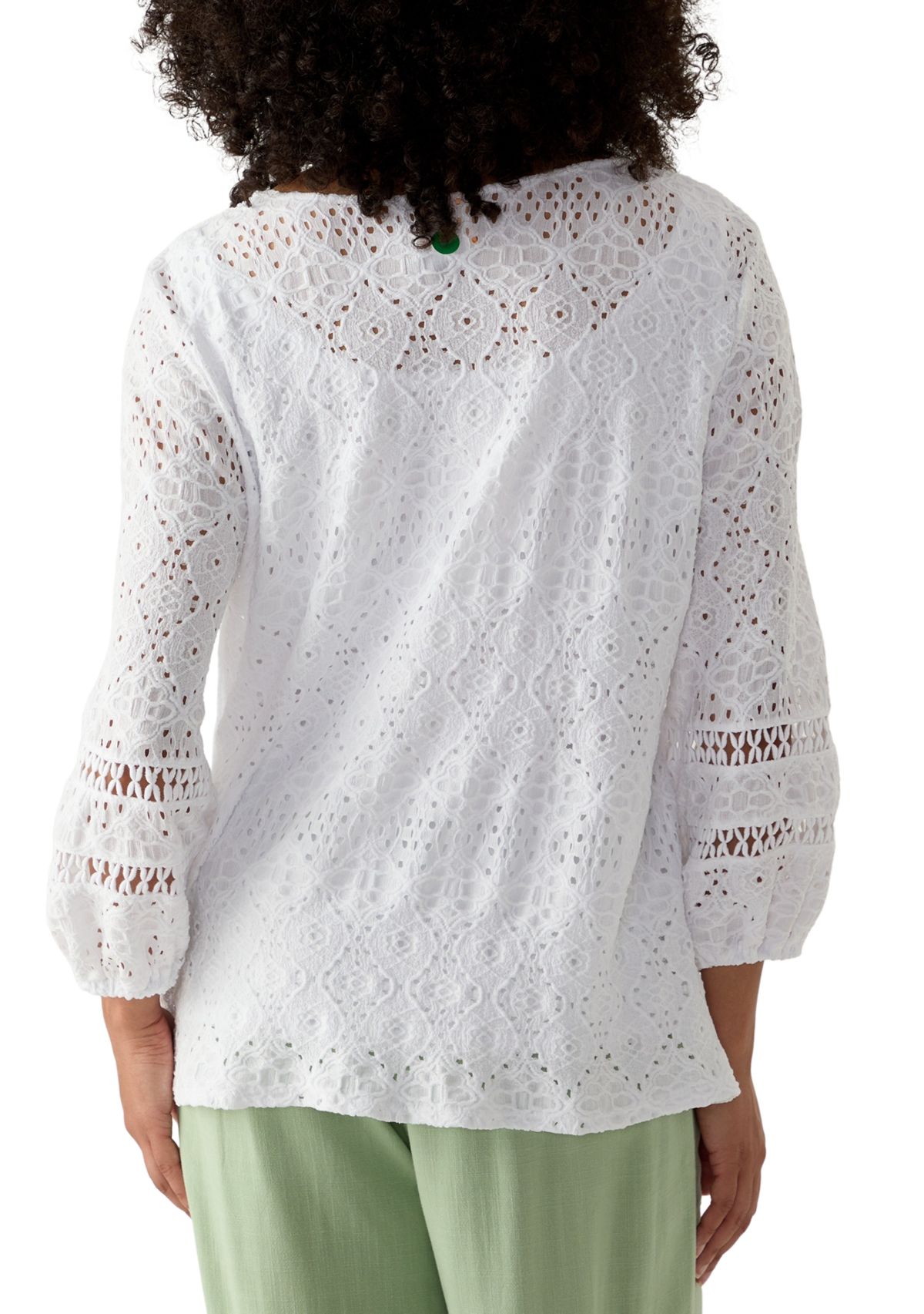 Womens Diamond Eyelet Solid Lined Crinkle Knit Top