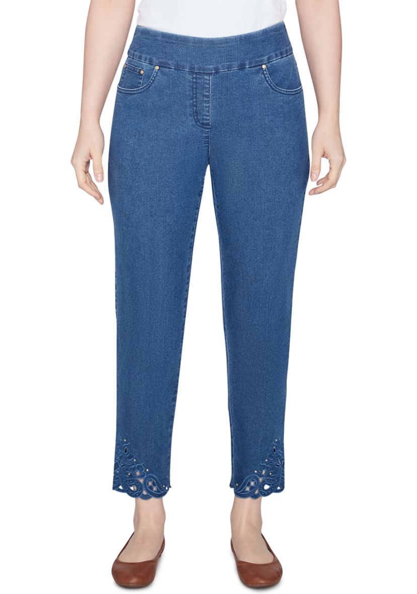 Womens Extra Stretch Denim Ankle Jeans with Cutout Hem