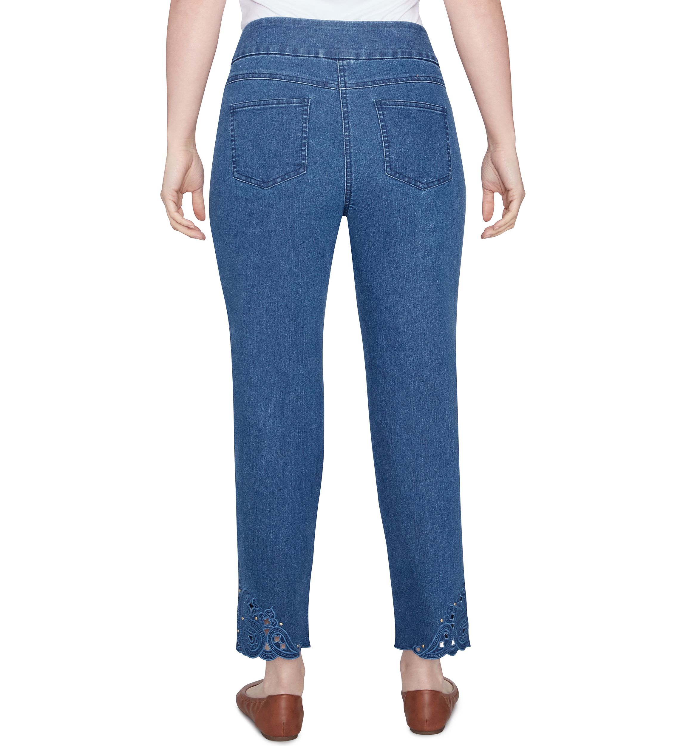 Womens Extra Stretch Denim Ankle Jeans with Cutout Hem