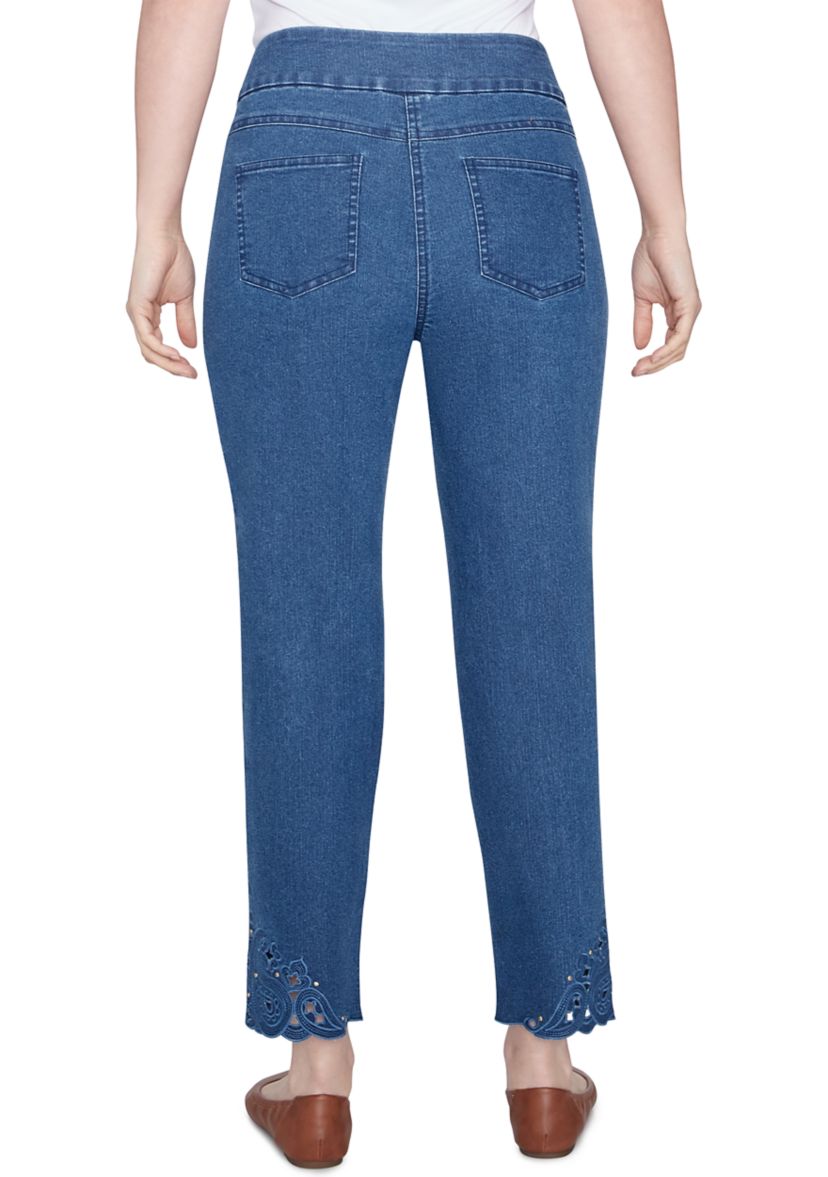 Womens Extra Stretch Denim Ankle Jeans with Cutout Hem