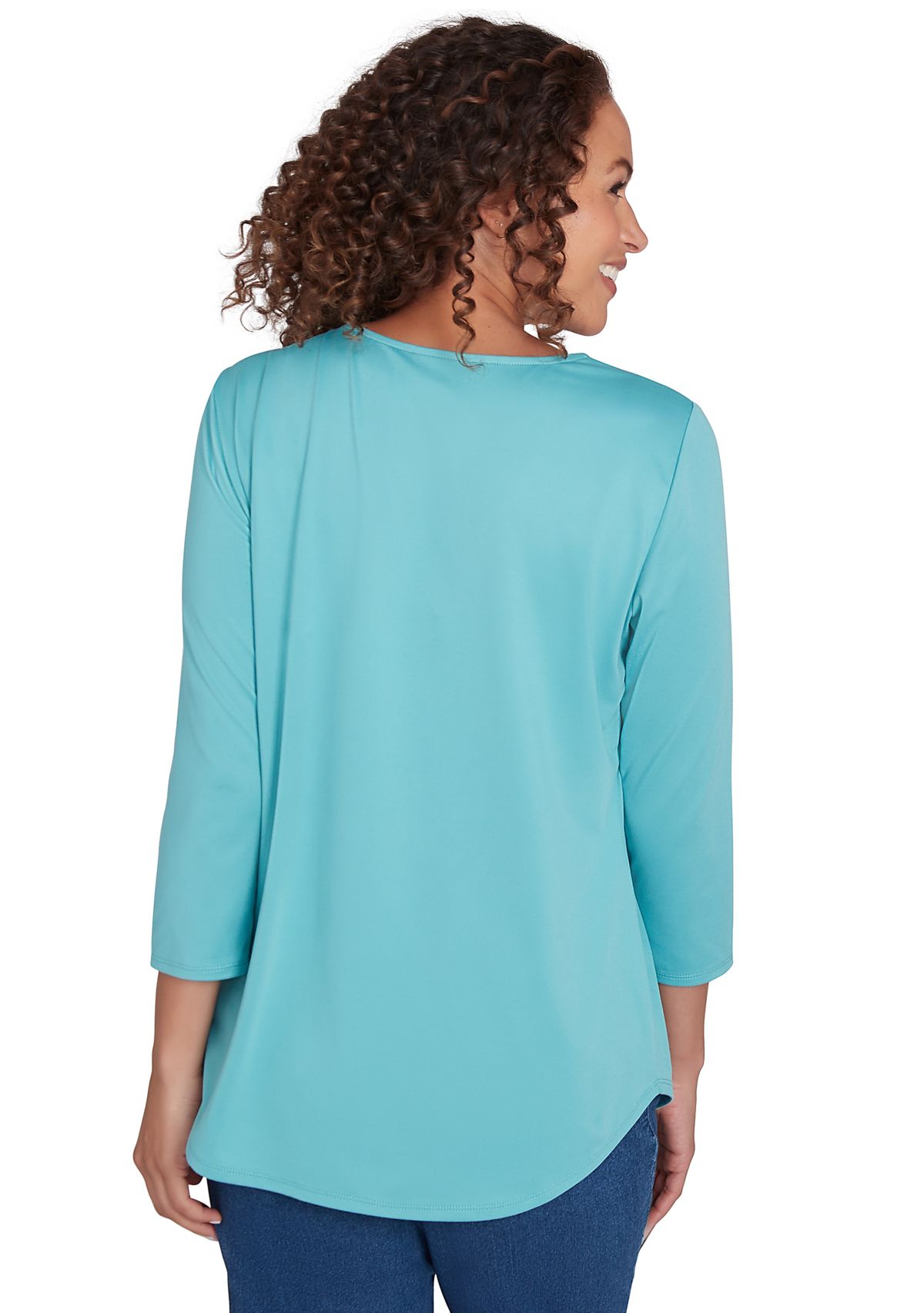 Womens V-Neck Solid Knit Top with Bead Detail