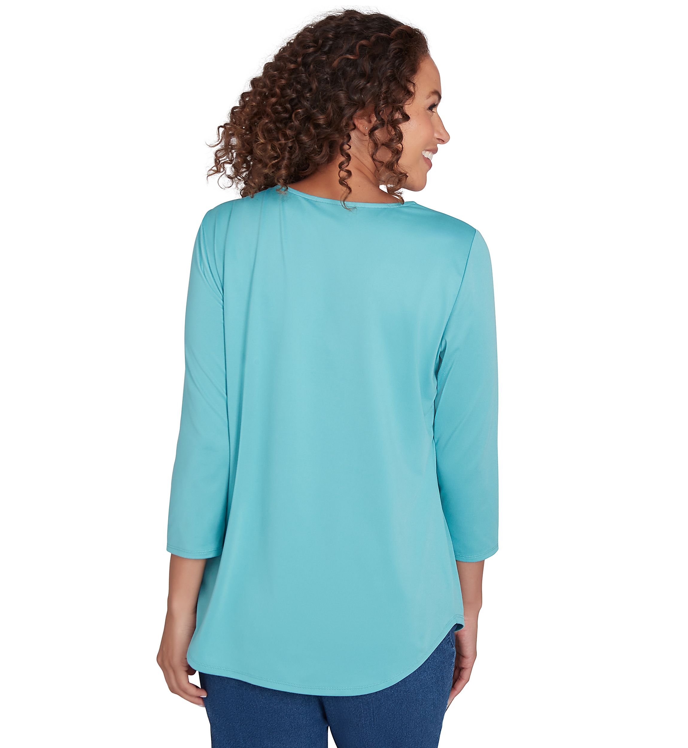 Womens V-Neck Solid Knit Top with Bead Detail