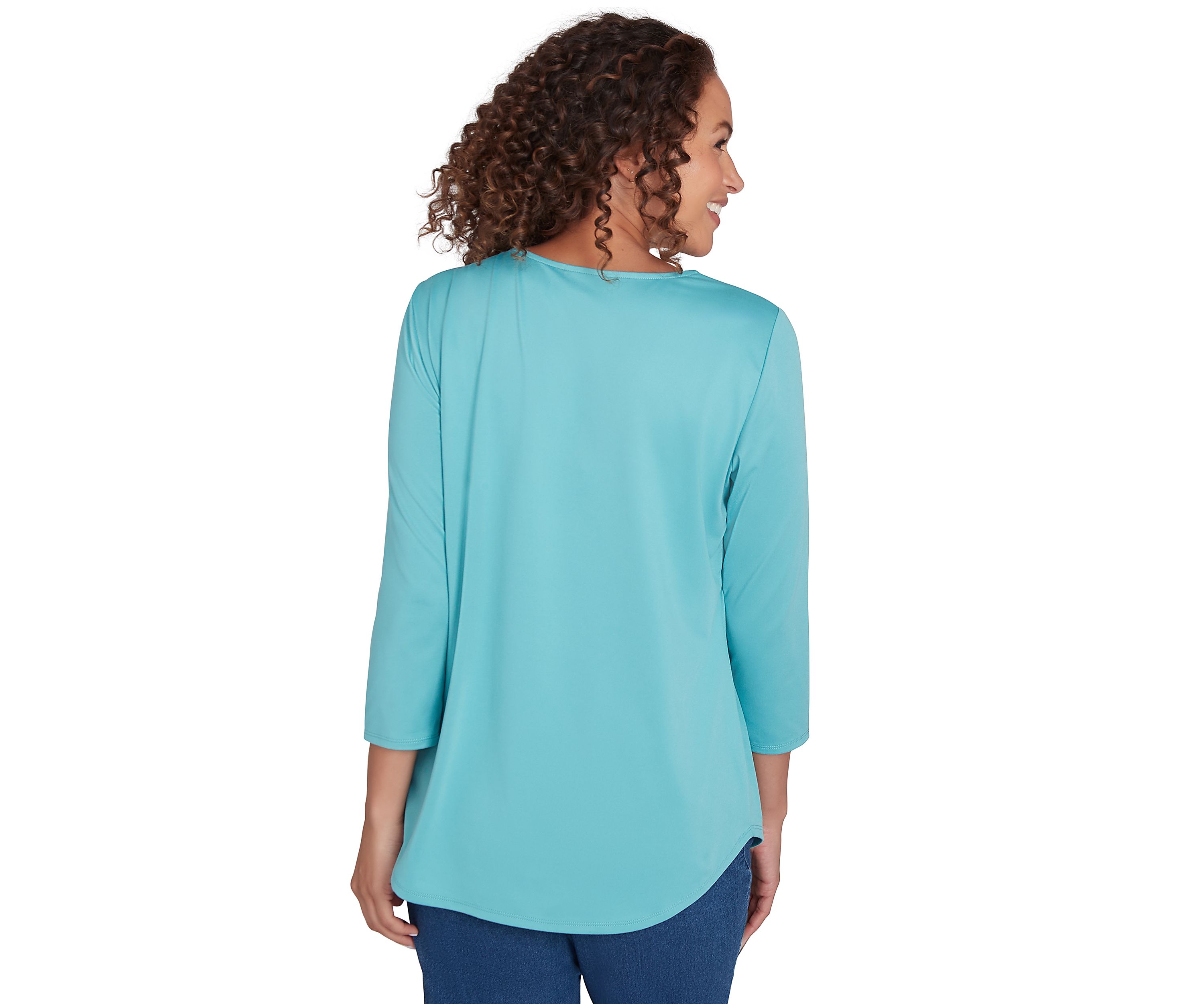 Womens V-Neck Solid Knit Top with Bead Detail