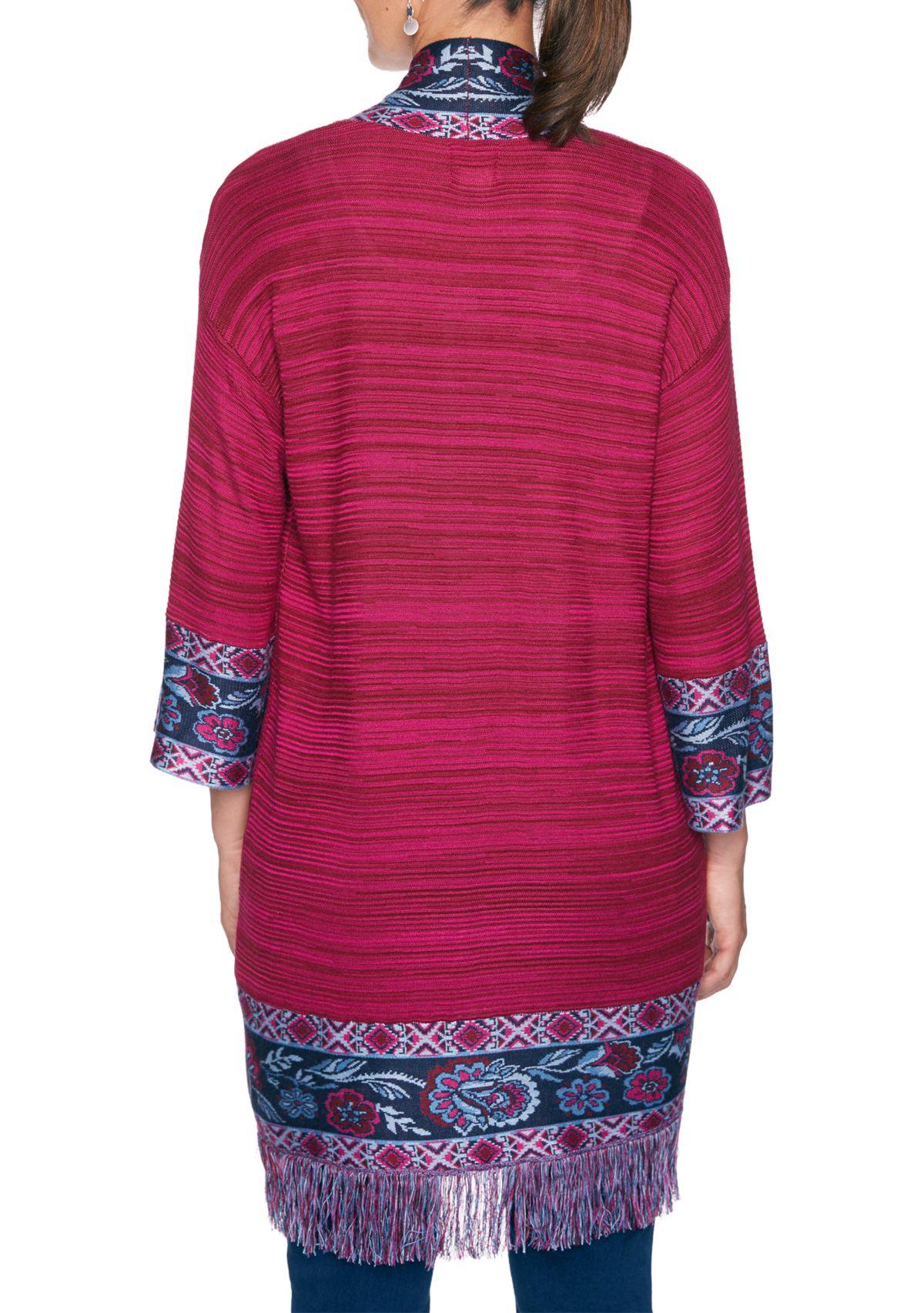 Ruby Rd Women's Casual Cool Floral Jacquard Border Cardigan | Belk