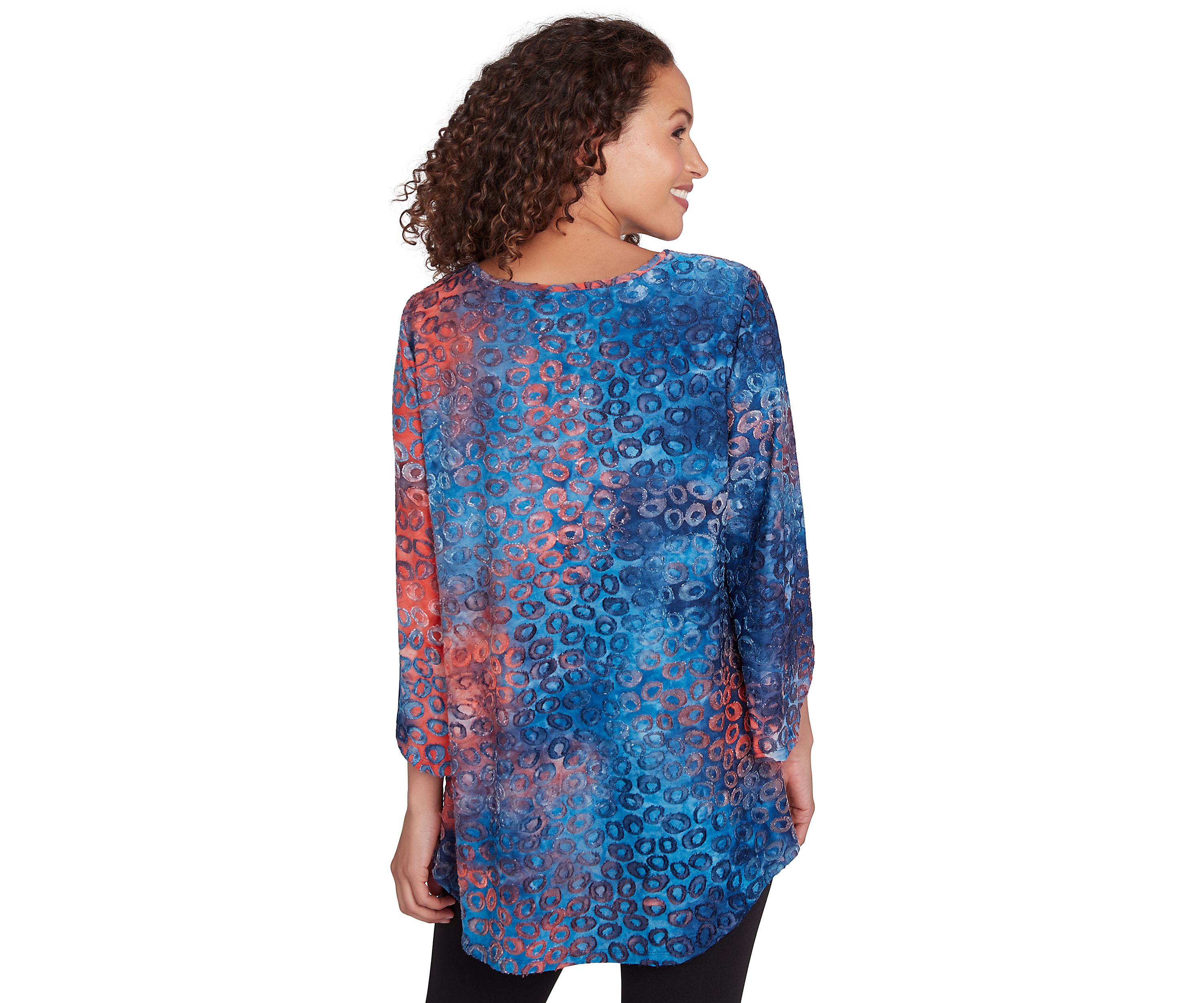 Womens Scoop Neck With Bar Detail Tie Dyed Spots Jacquard Knit Top