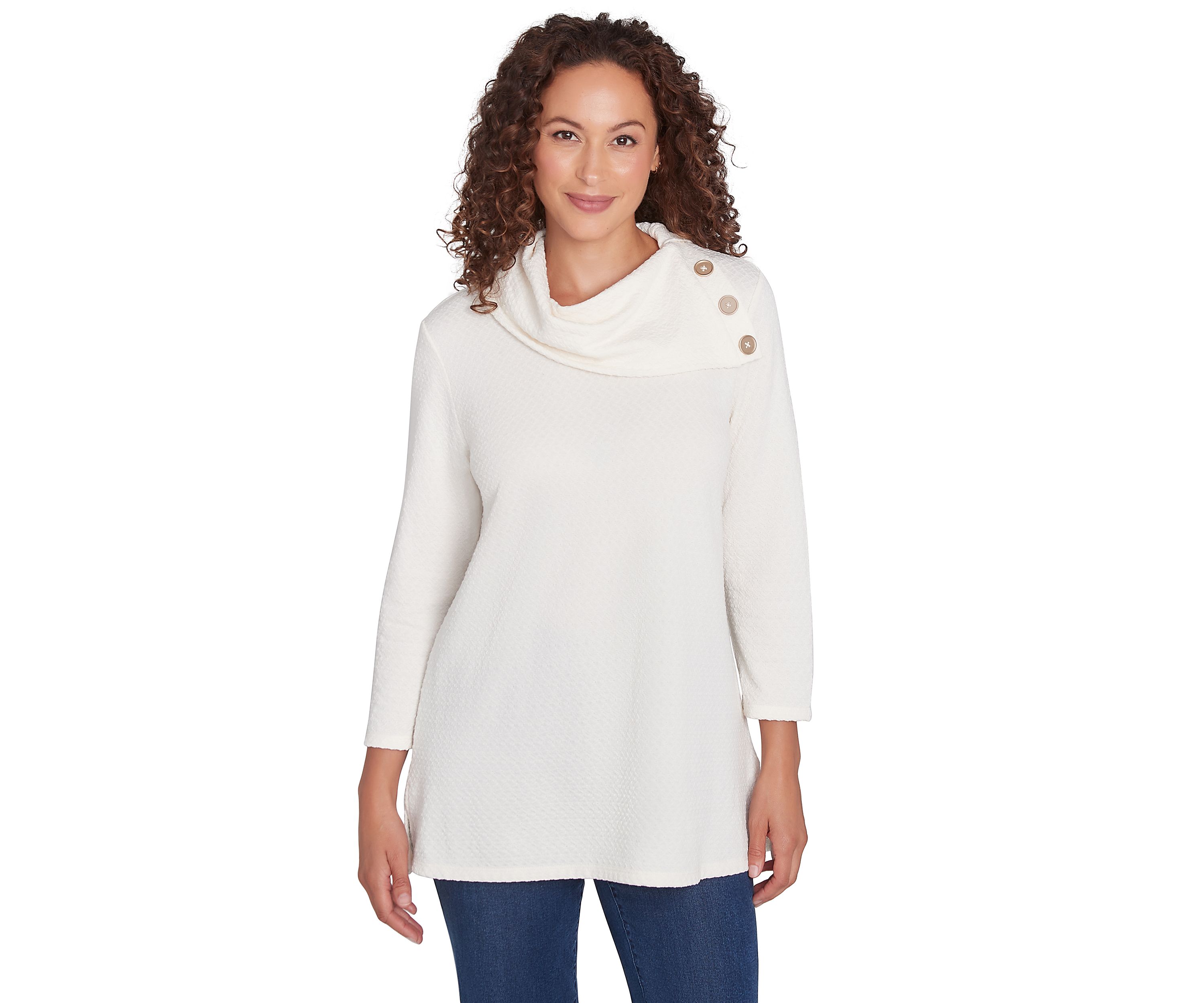 Womens Split Cowl Neck Solid Textural Knit Top