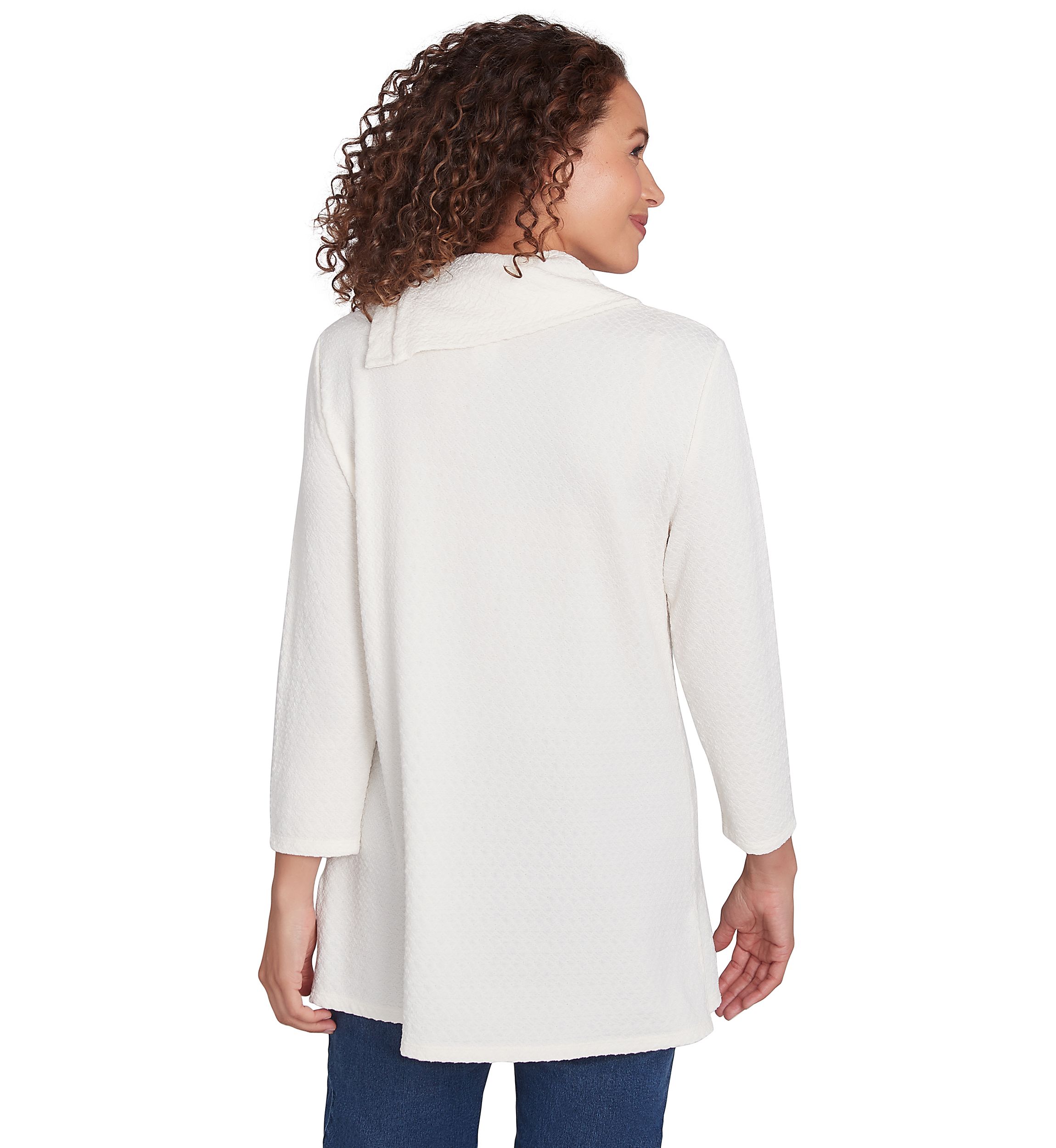 Womens Split Cowl Neck Solid Textural Knit Top