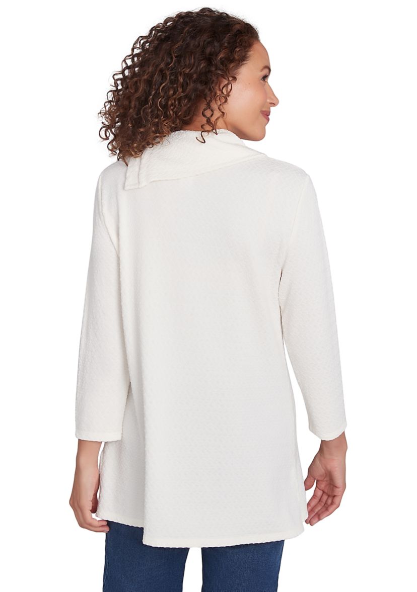 Womens Split Cowl Neck Solid Textural Knit Top